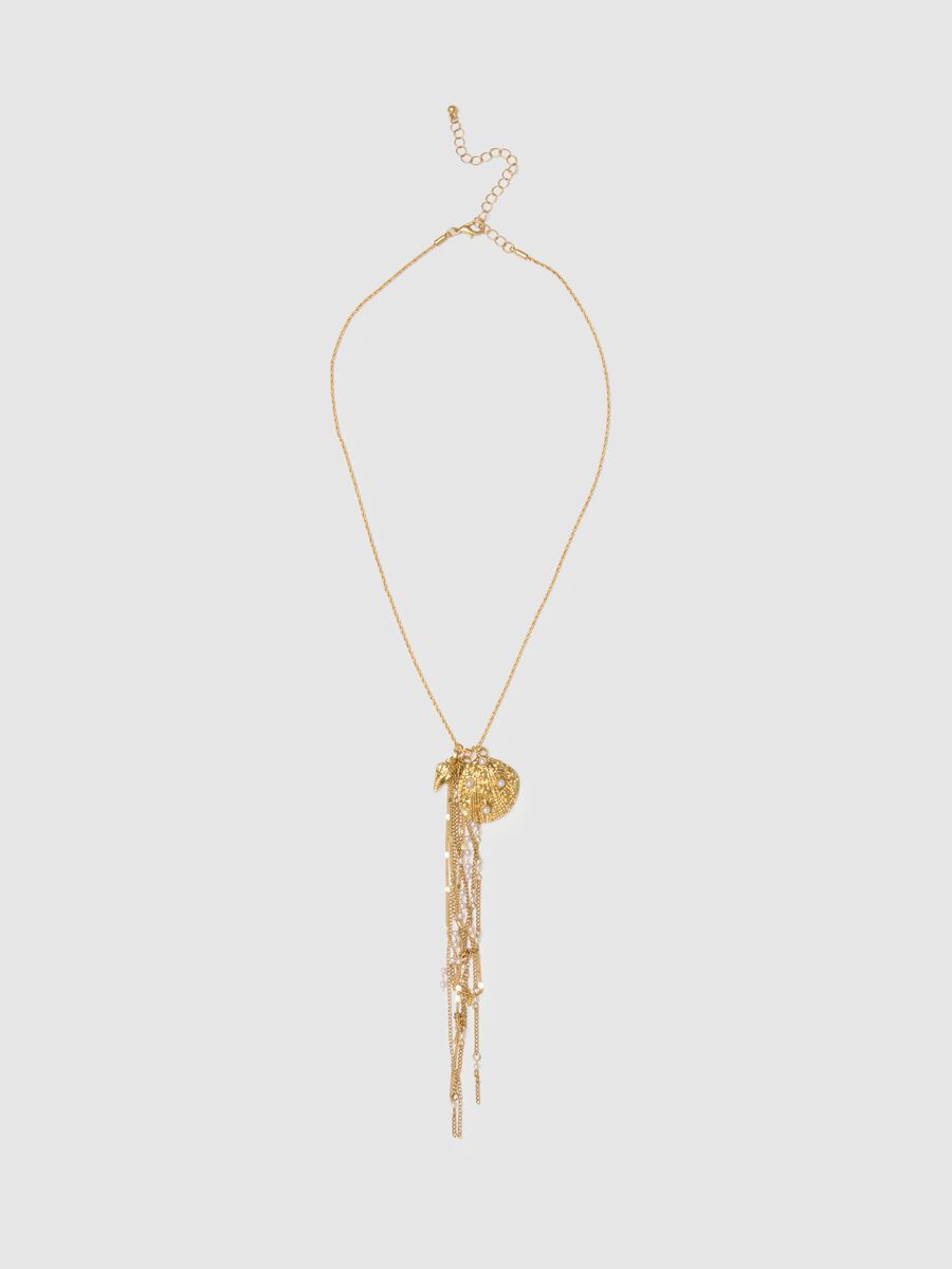 Long gold-coloured steel necklace with pendants_0