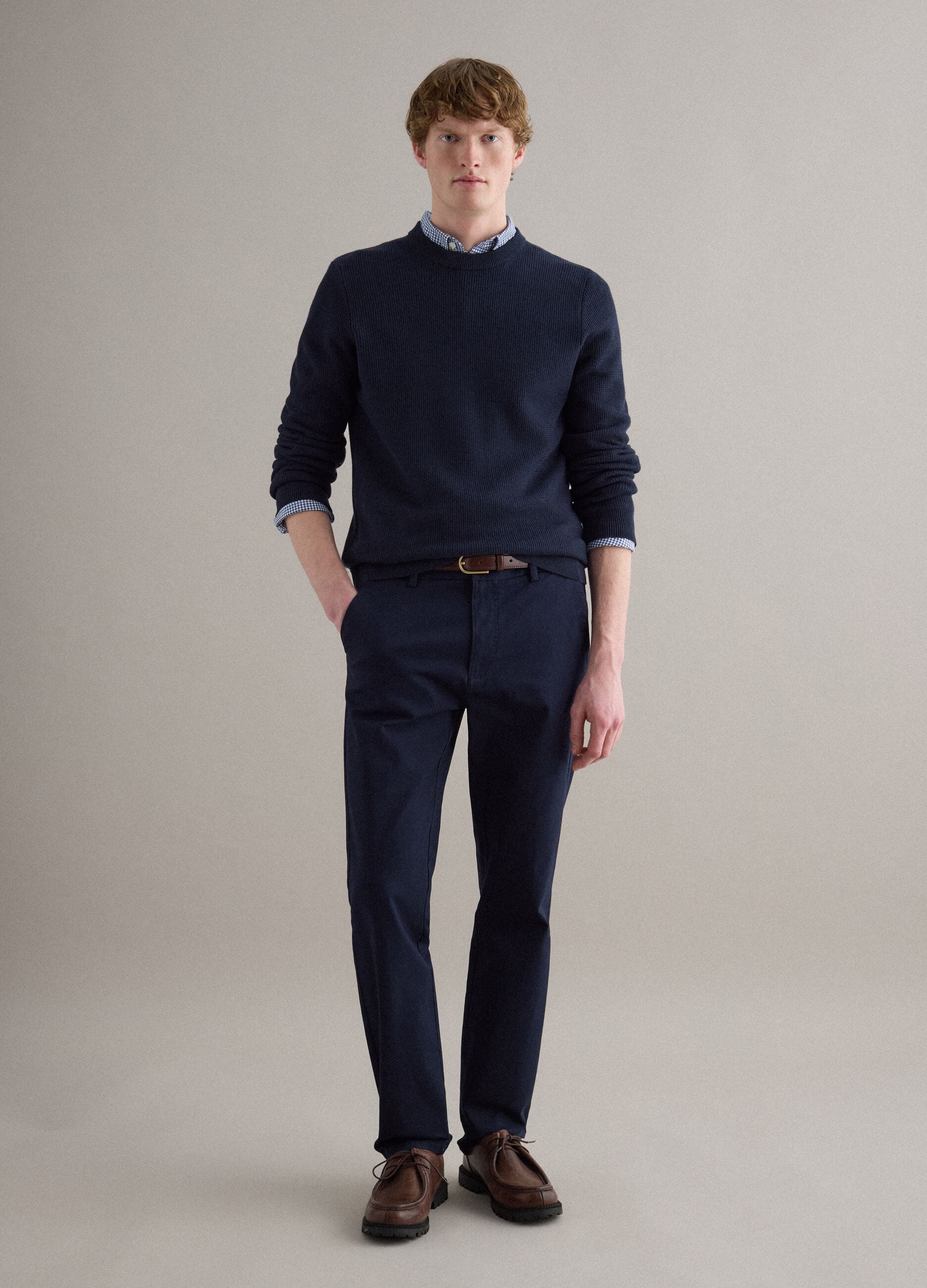 Blue Crewneck Sweater in Pure Cotton Regular Fit