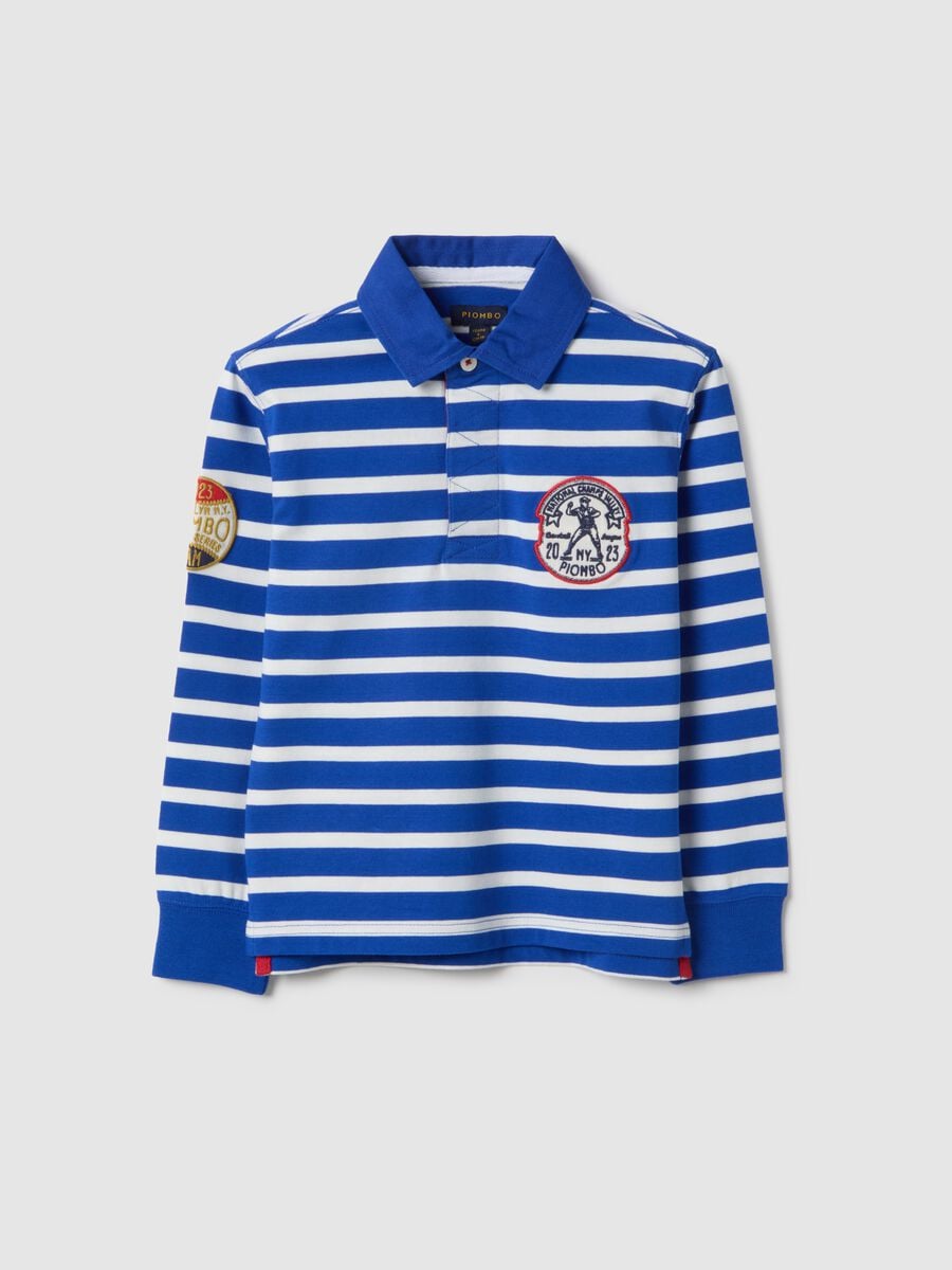 Boys' regular fit multicolour striped pure cotton polo with patches_3