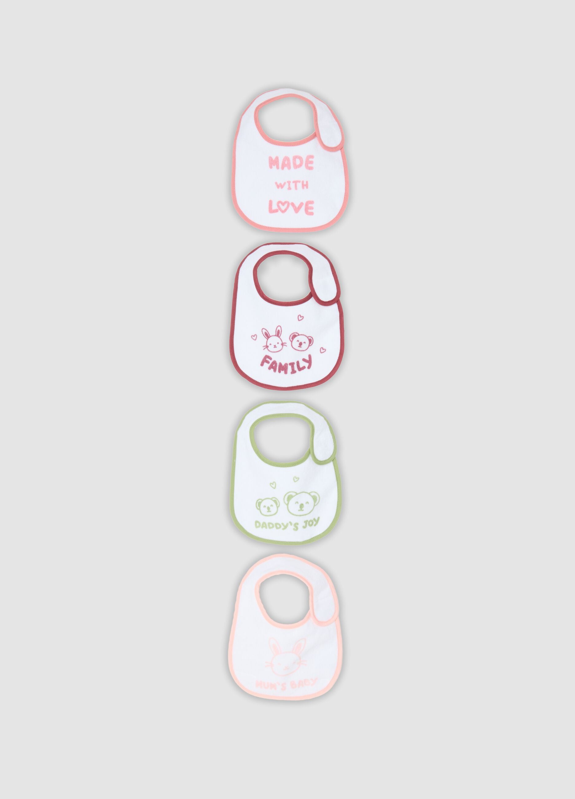 Pack of four multicolour baby bibs in organic cotton blend