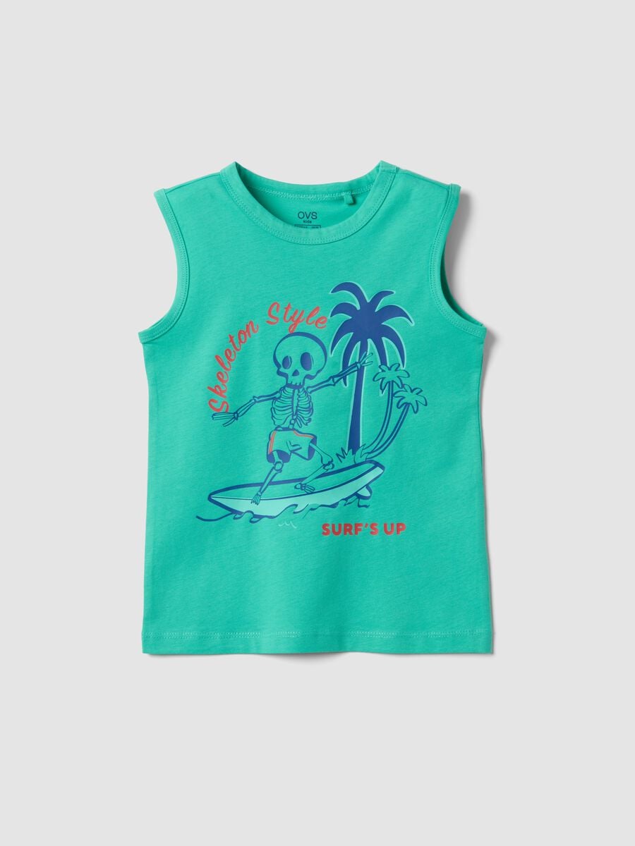Green pure cotton surf-print vest top for boys, regular fit_0