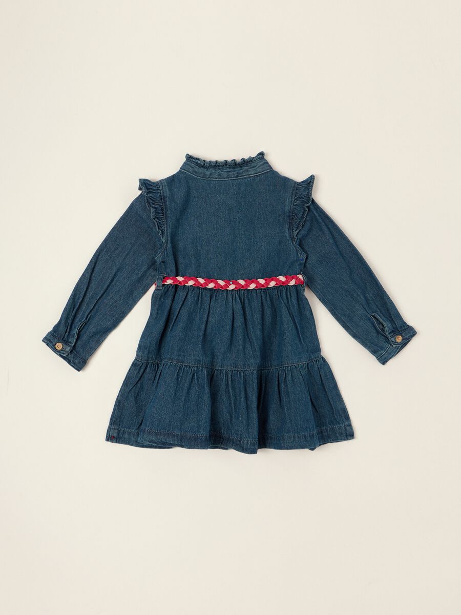 Baby girls&rsquo; pure cotton denim dress with cherry embroidery_2