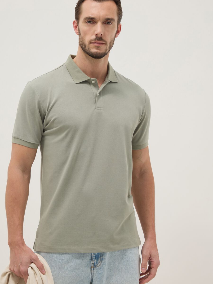 Green stretch cotton blend polo regular fit_1