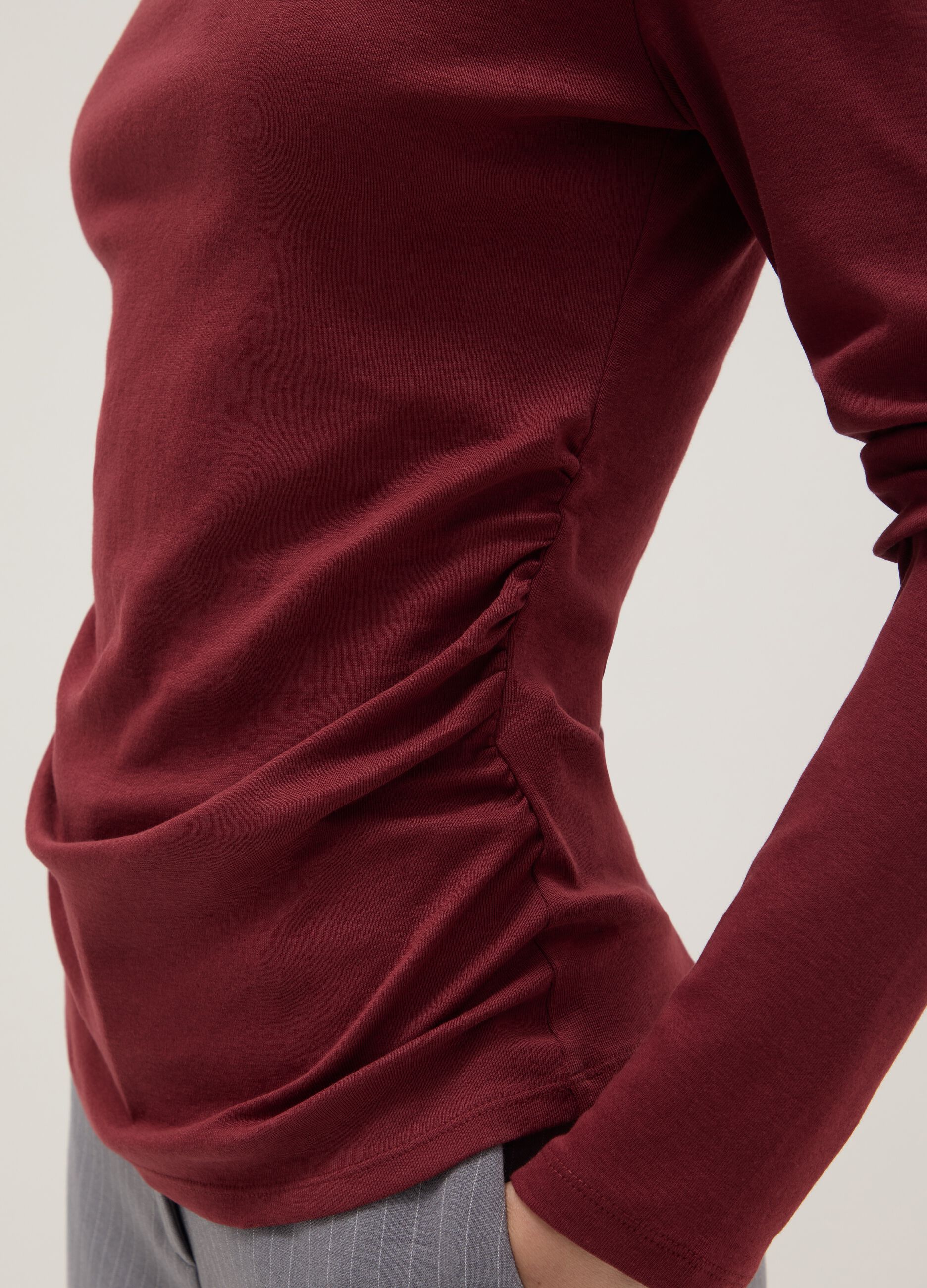 Red long-sleeved pure cotton T-shirt regular fit