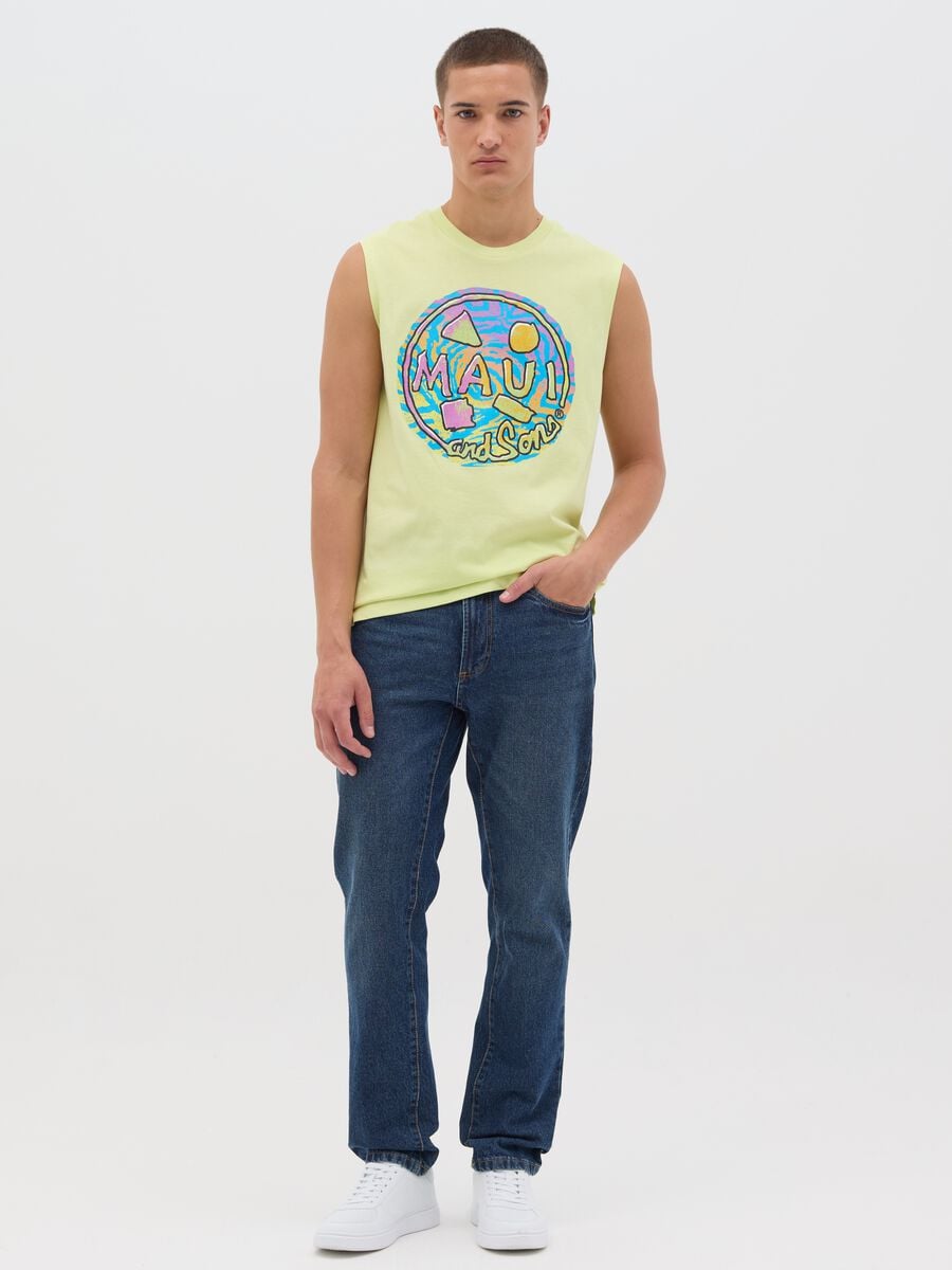 Men&rsquo;s yellow regular-fit vest top in 100% cotton with print_1