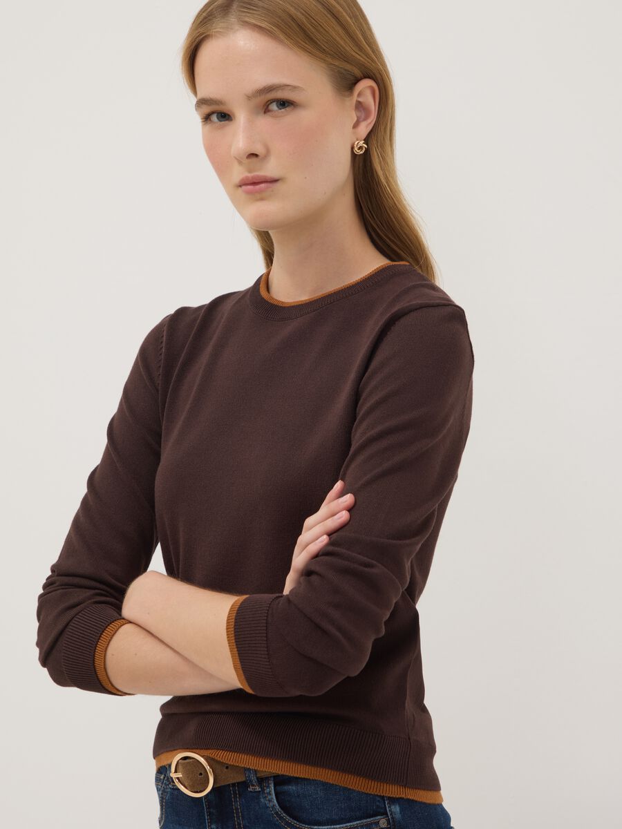 Brown long-sleeved viscose-blend jumper_0