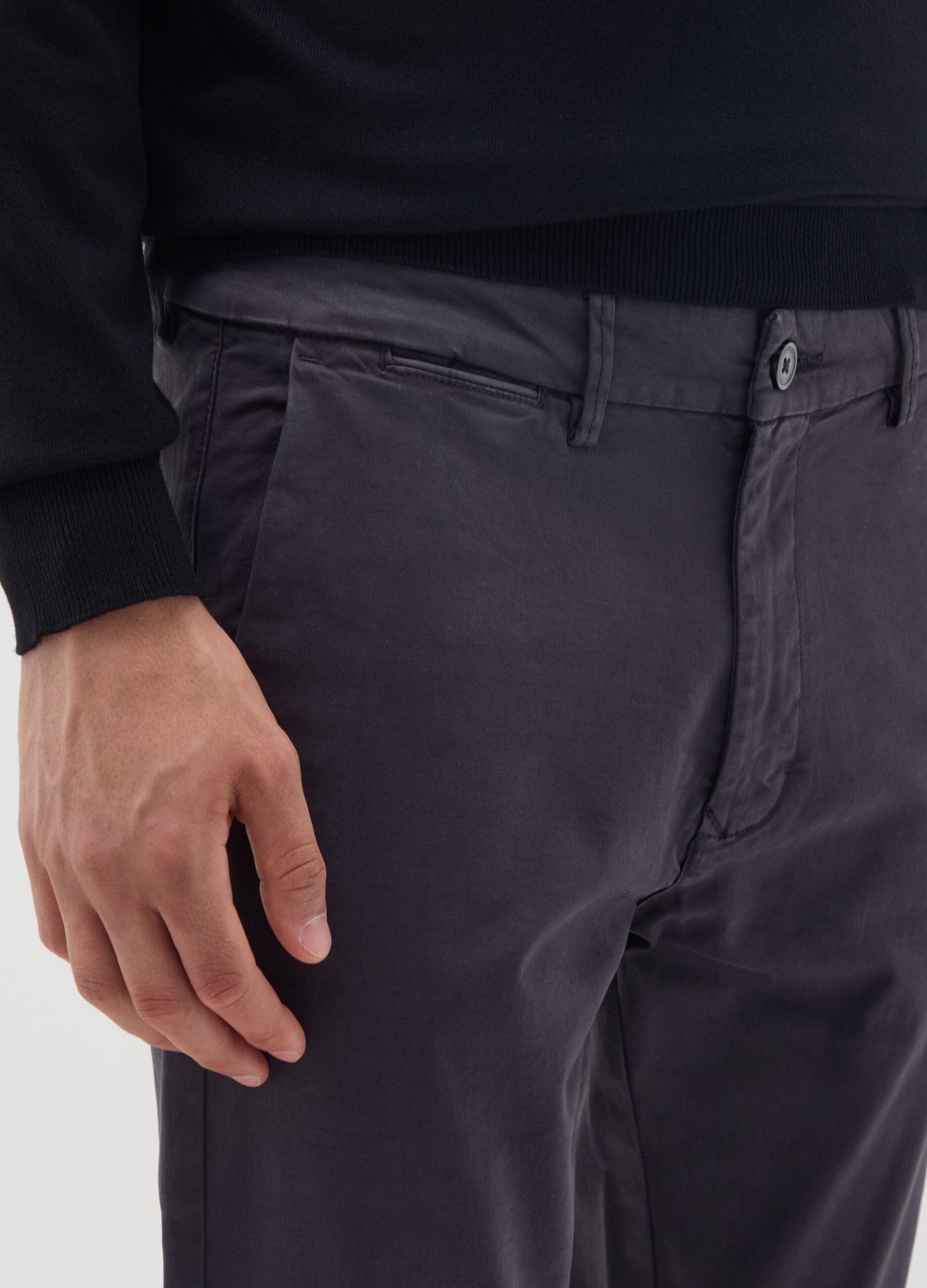 Blue Stretch Cotton Trousers Regular Fit