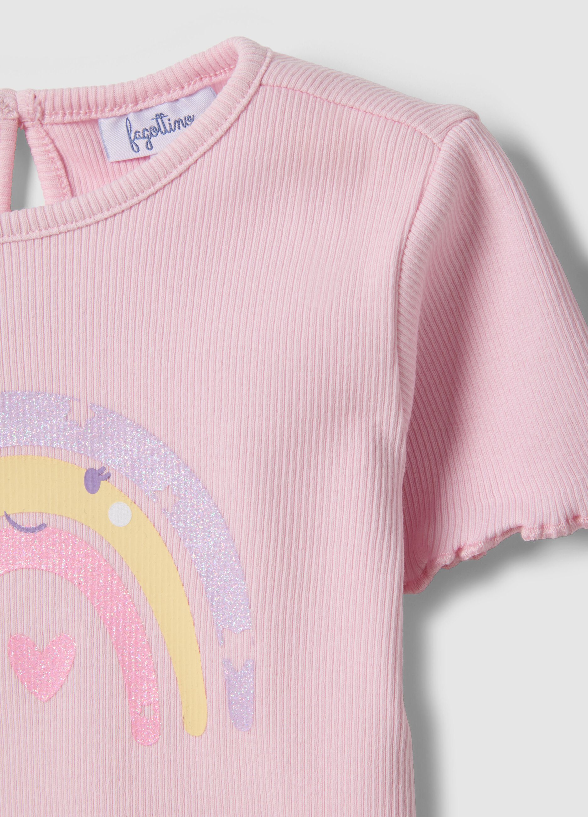 Pink Stretch Cotton T-Shirt for Girls with Designs