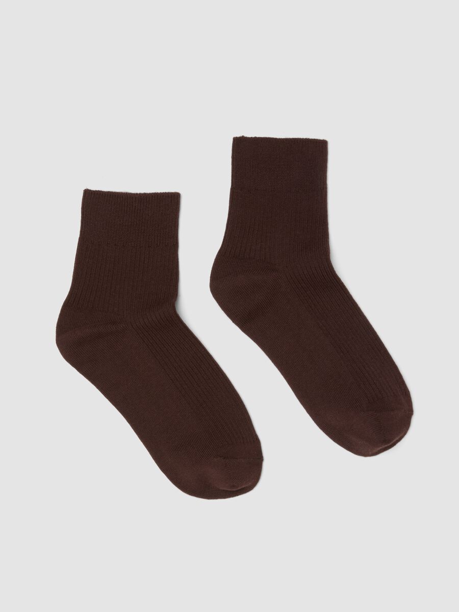 Brown ankle socks in stretch cotton_0