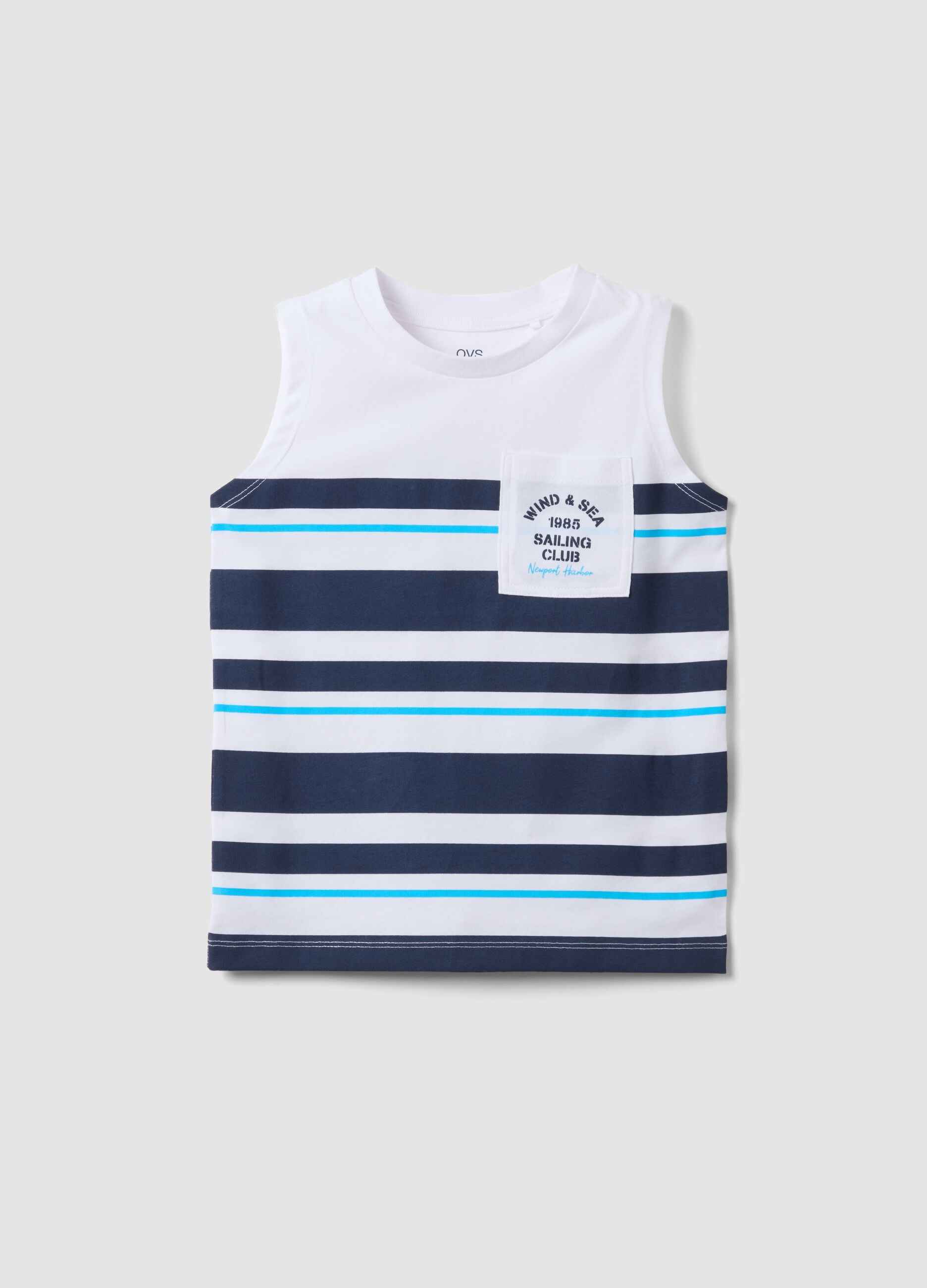 Blue and white striped pure cotton boys&rsquo; vest, regular fit