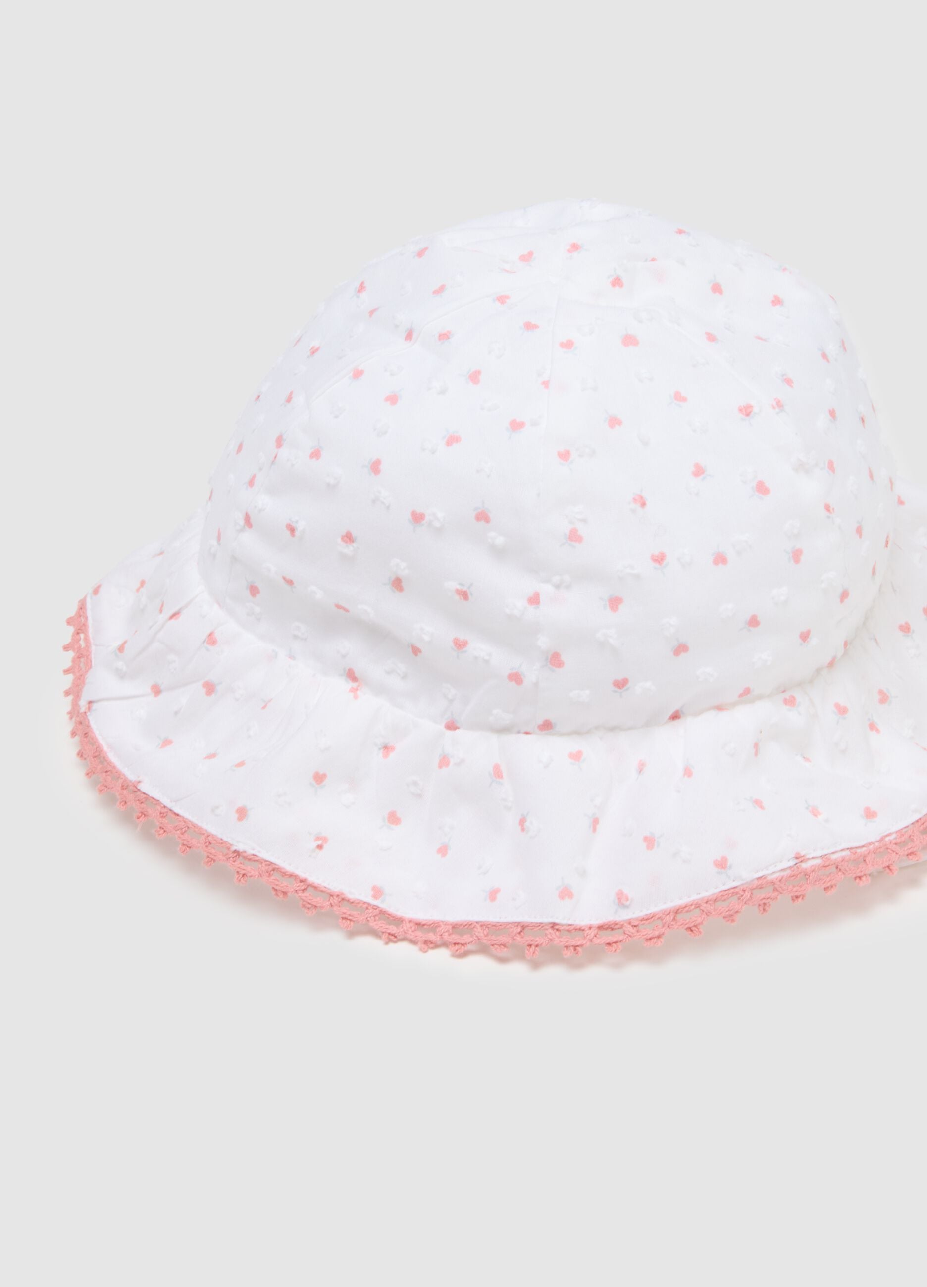 White pure cotton hat with pink trim for babies