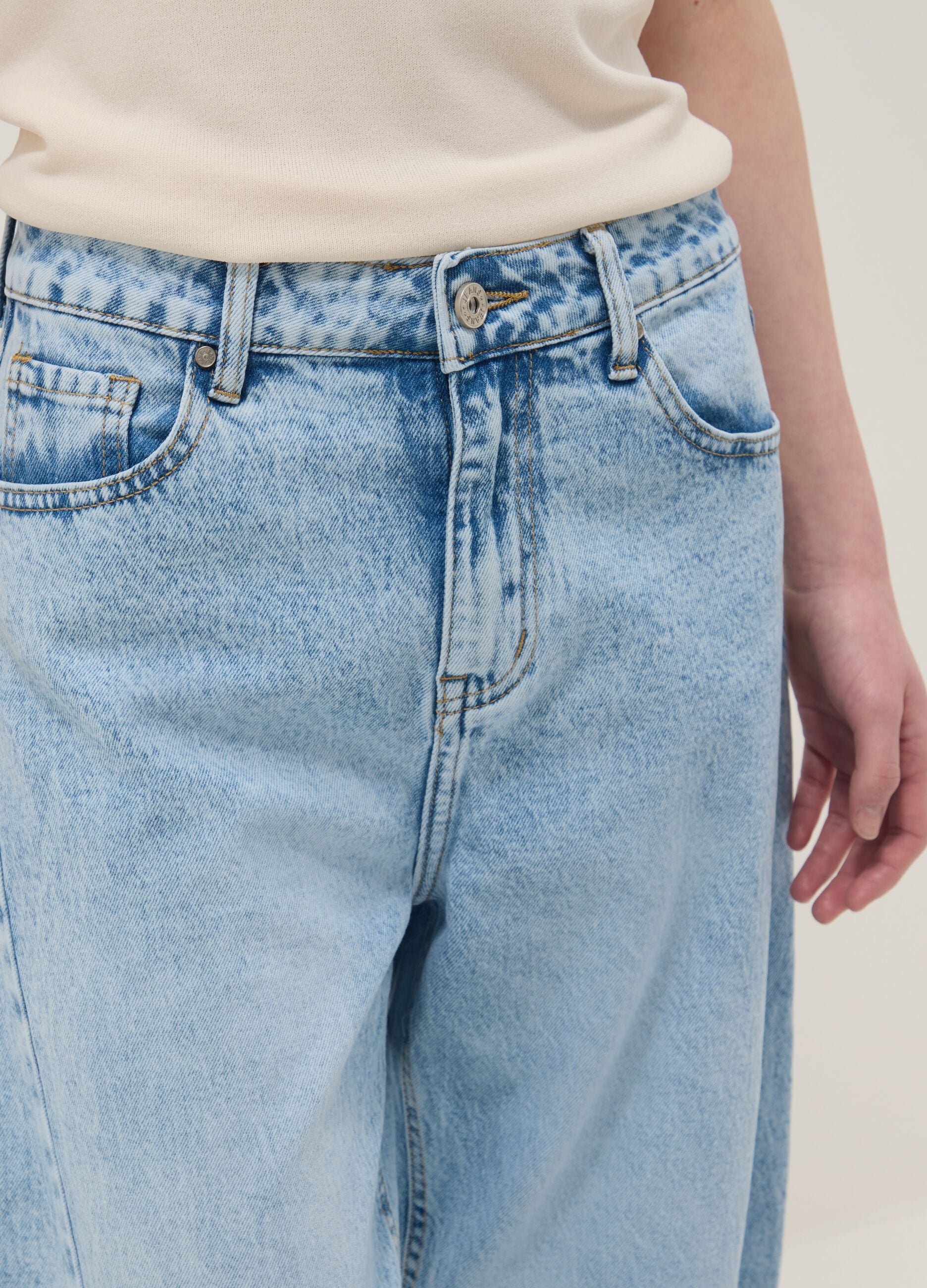 Regular fit light blue cotton blend denim trousers