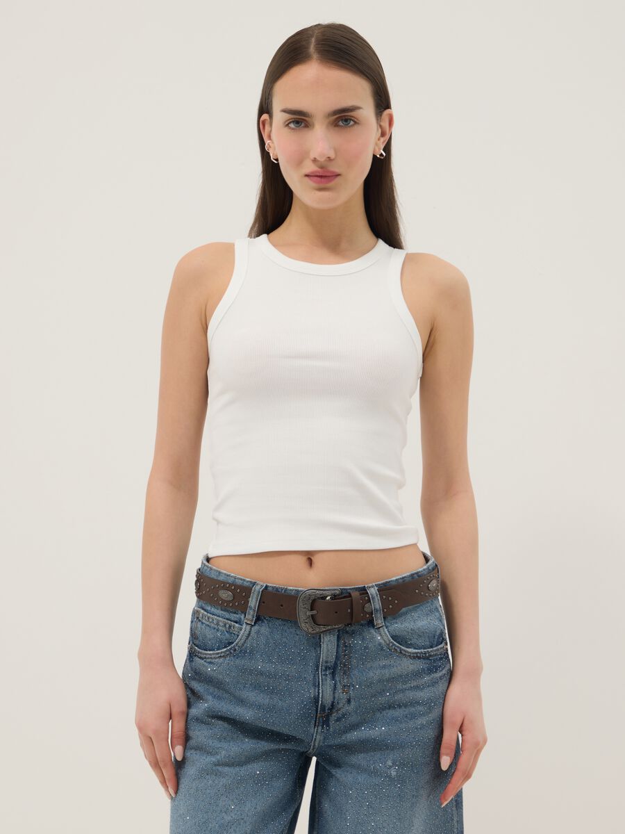 White ribbed fitted stretch-cotton tank top_3