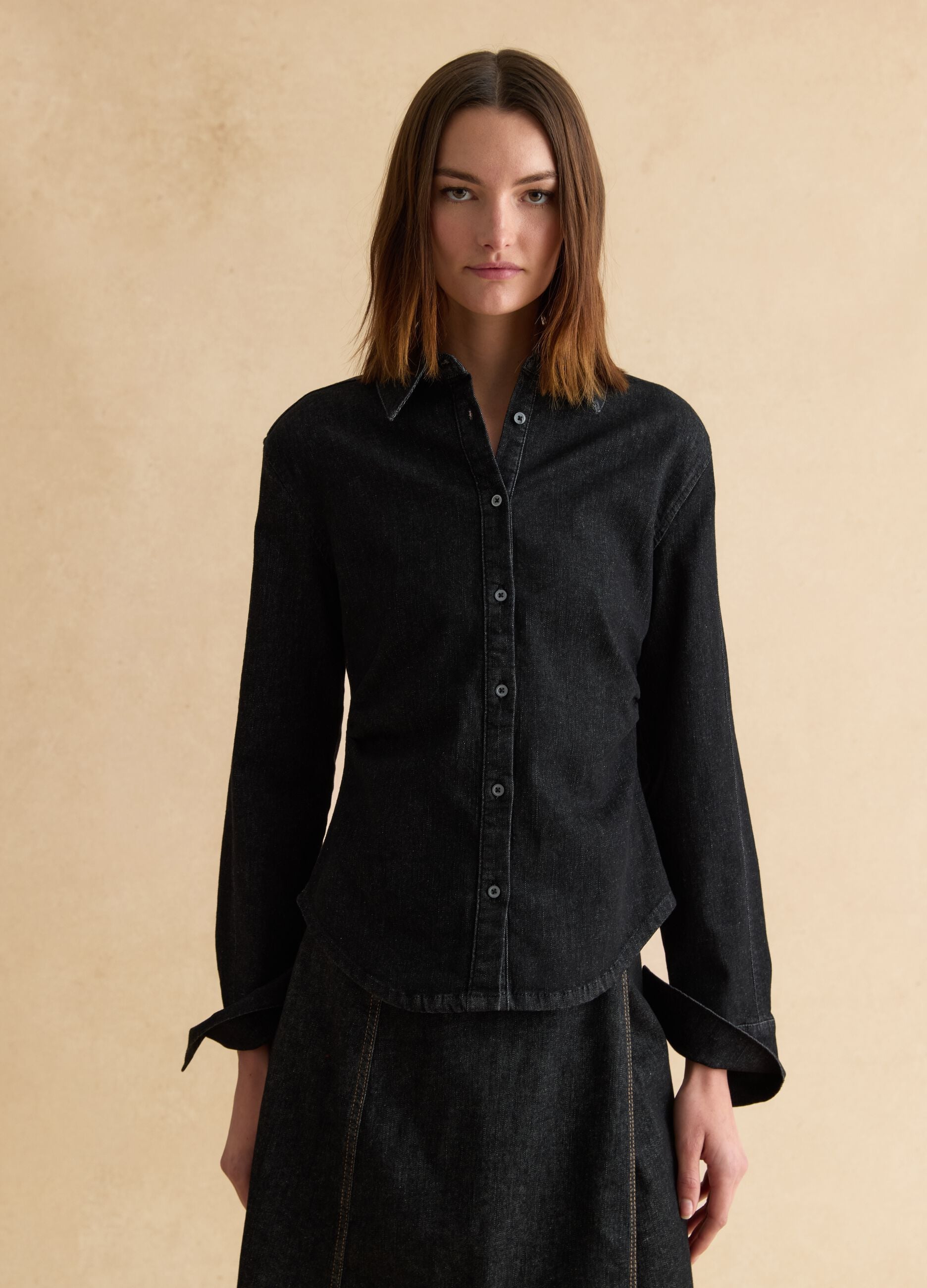 Black Stretch Cotton Long Sleeve Slim Fit Shirt
