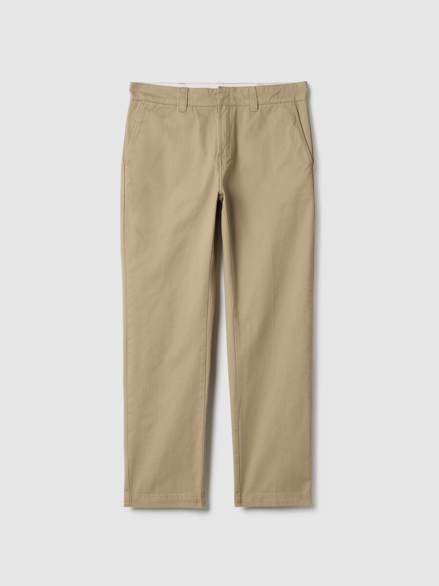 Regular fit straight beige chino trousers in pure cotton twill_4
