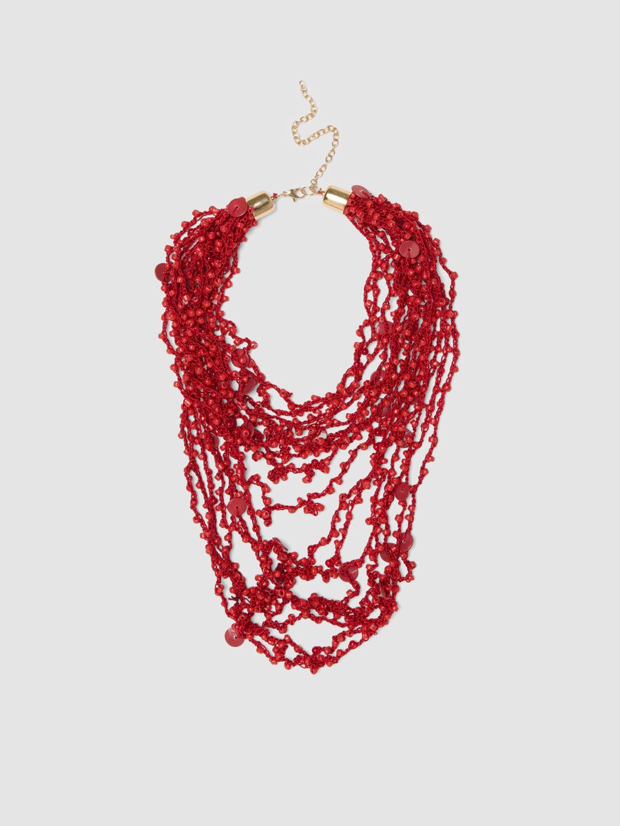Red multi-layer necklace with adjustable clasp_0