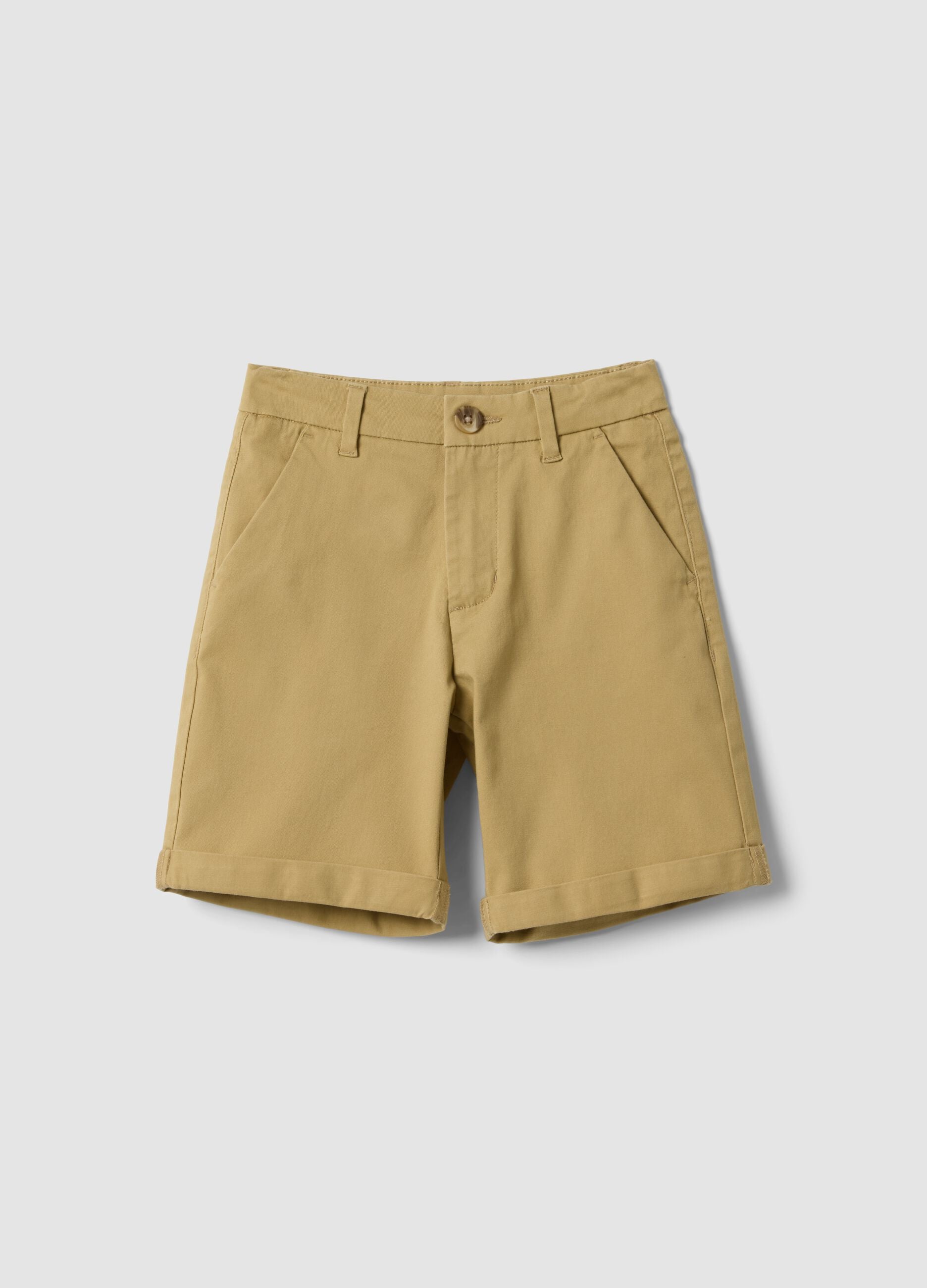 Beige stretch cotton chino shorts