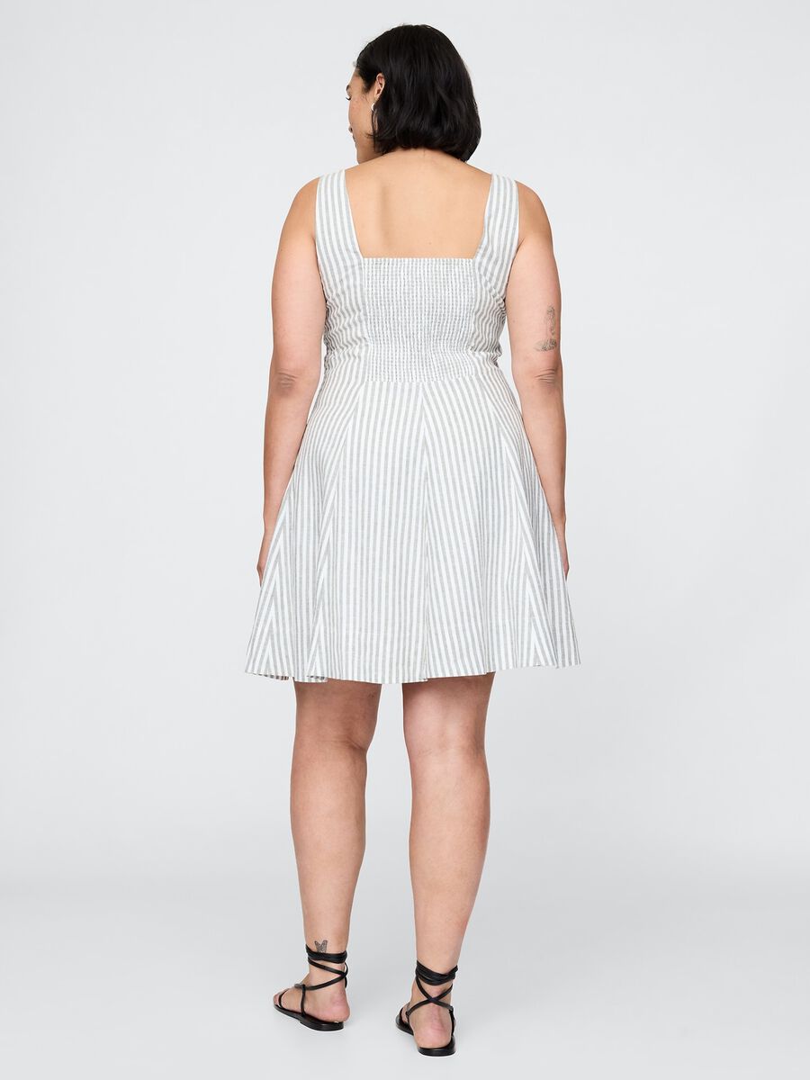 White and grey striped dress in linen and viscose_5