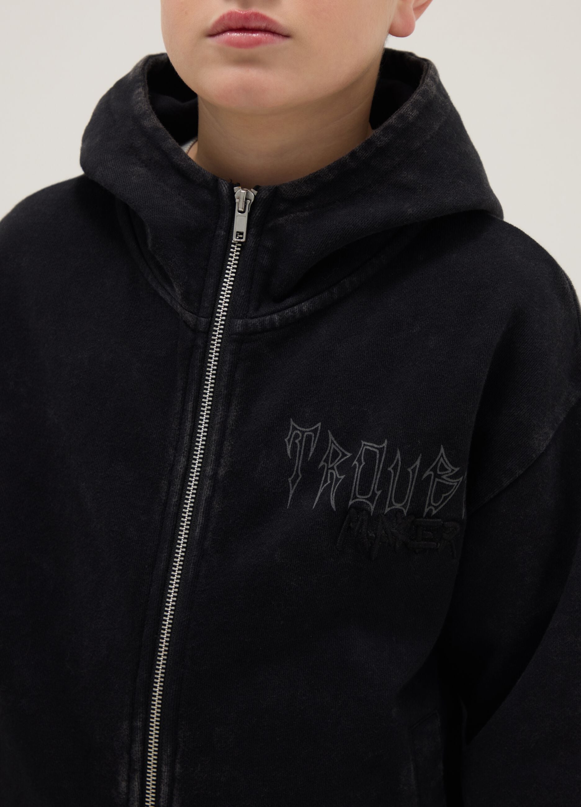 Boys' Regular Fit Black Pure Cotton Hoodie with Zip