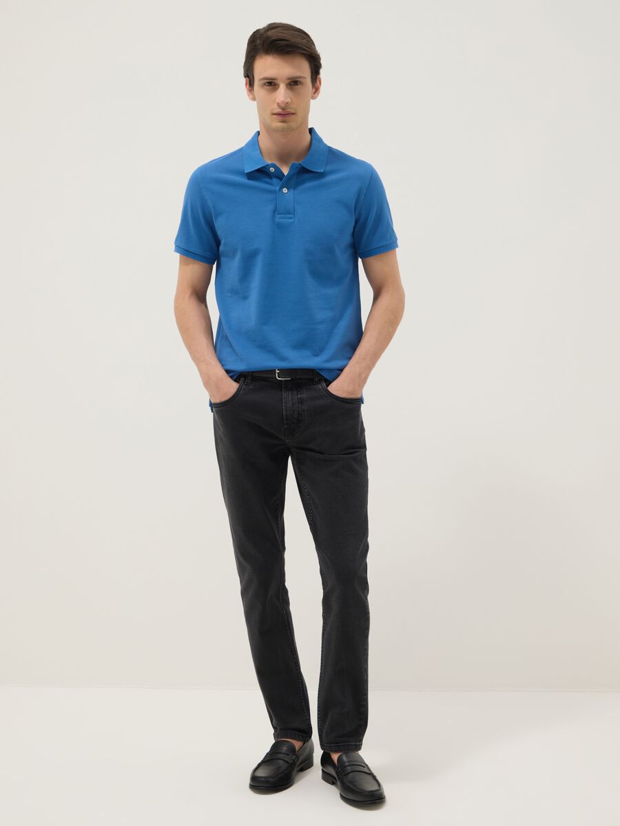 Navy blue organic cotton regular-fit short-sleeve polo_2