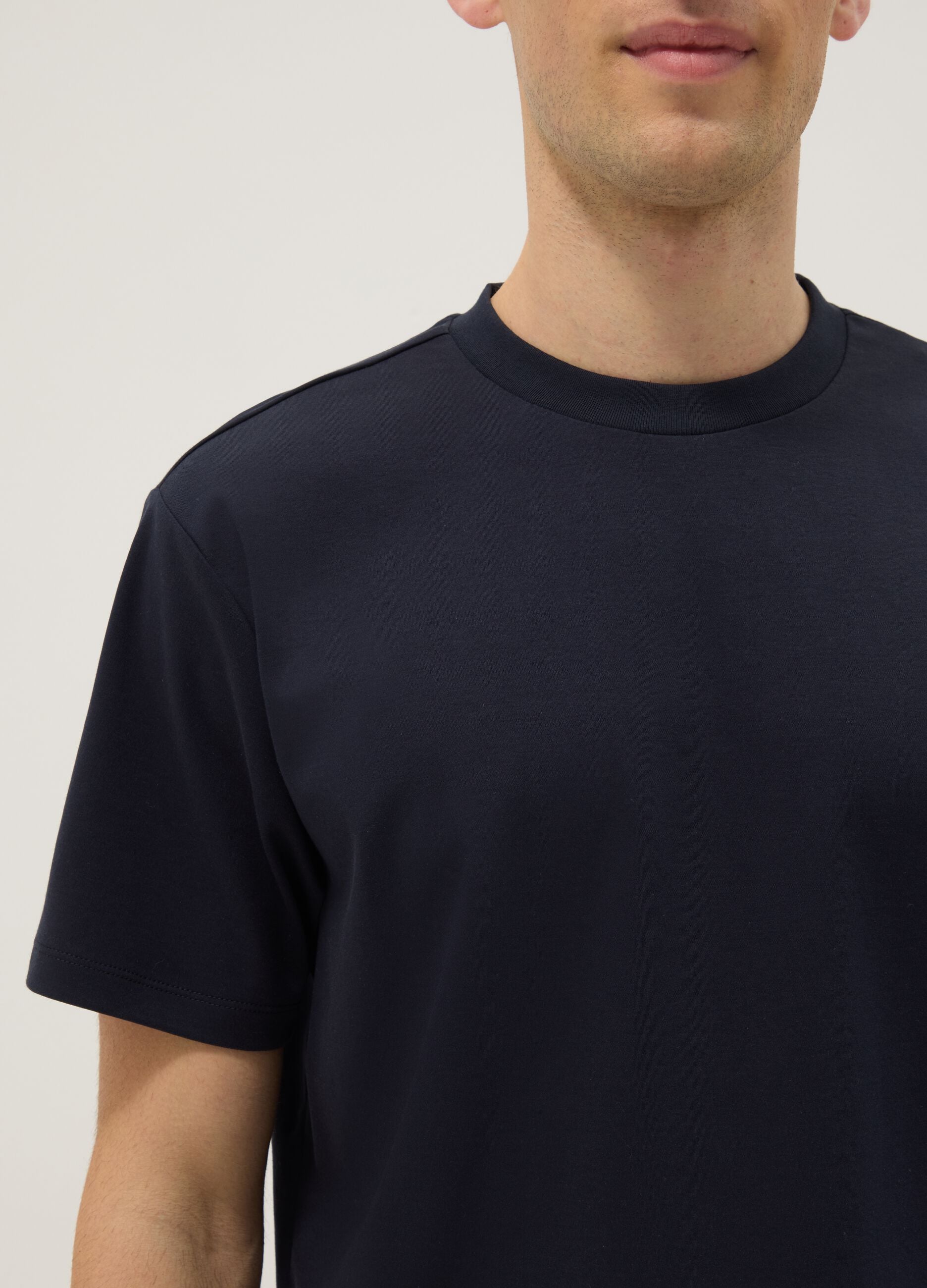 Blue pure cotton crew neck T-shirt, regular fit