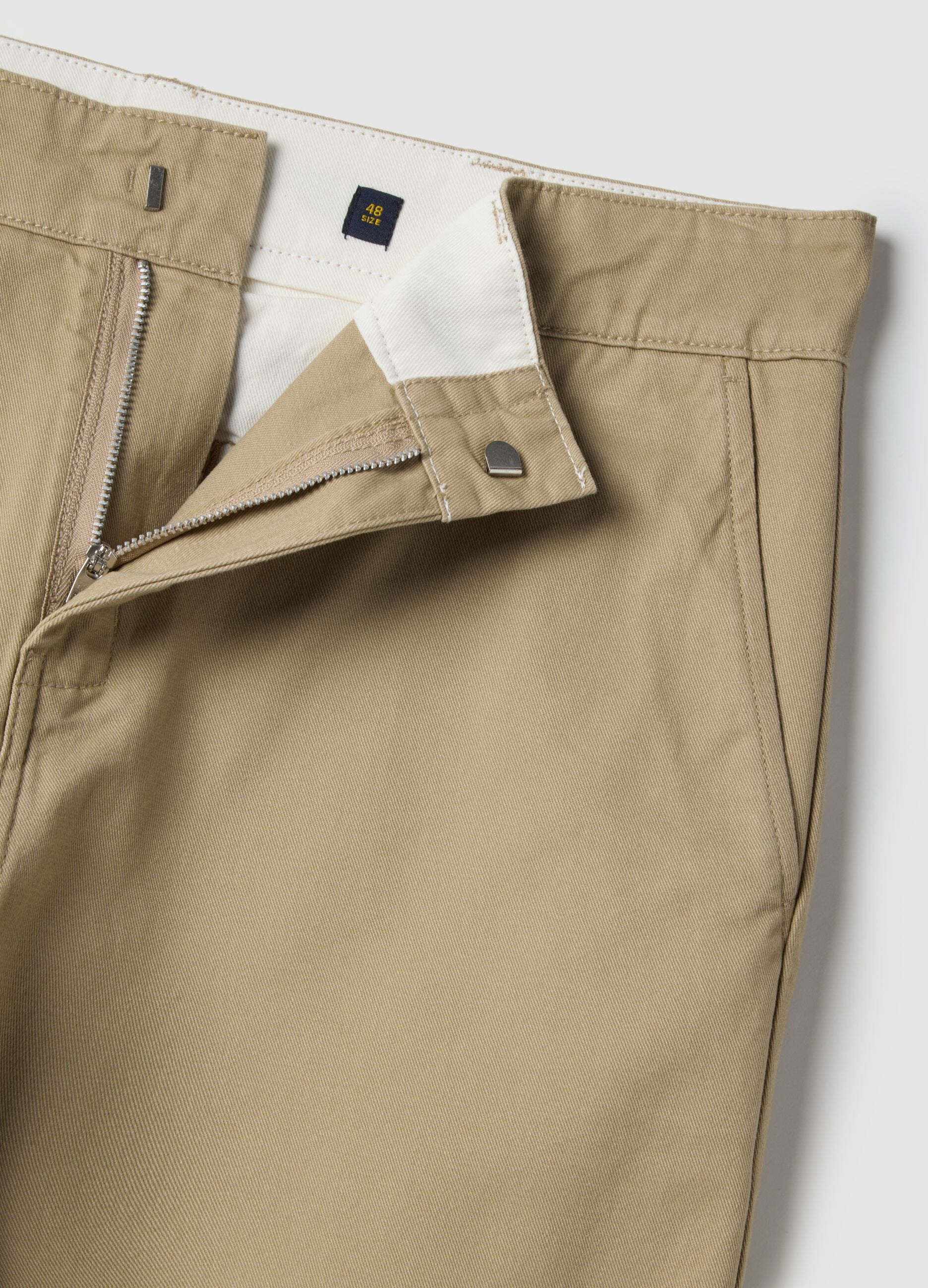 Regular fit straight beige chino trousers in pure cotton twill