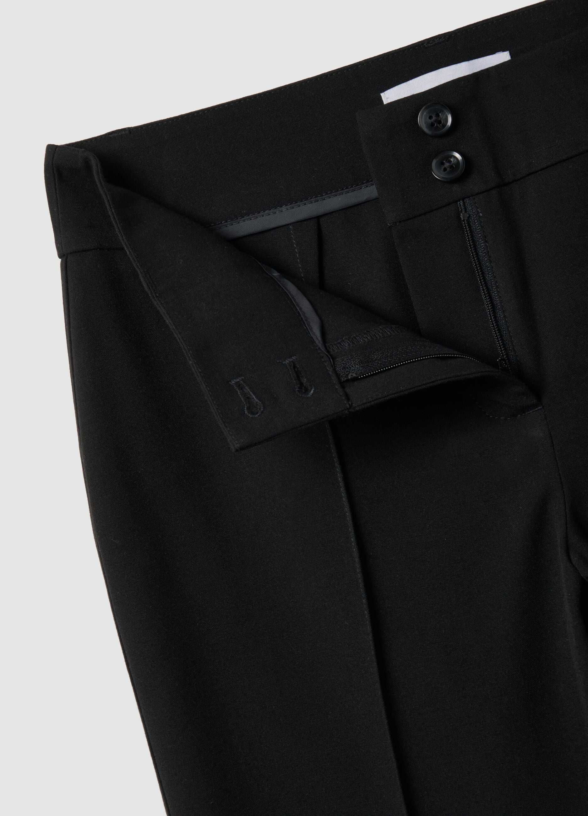 Black flare fit stretch fabric trousers