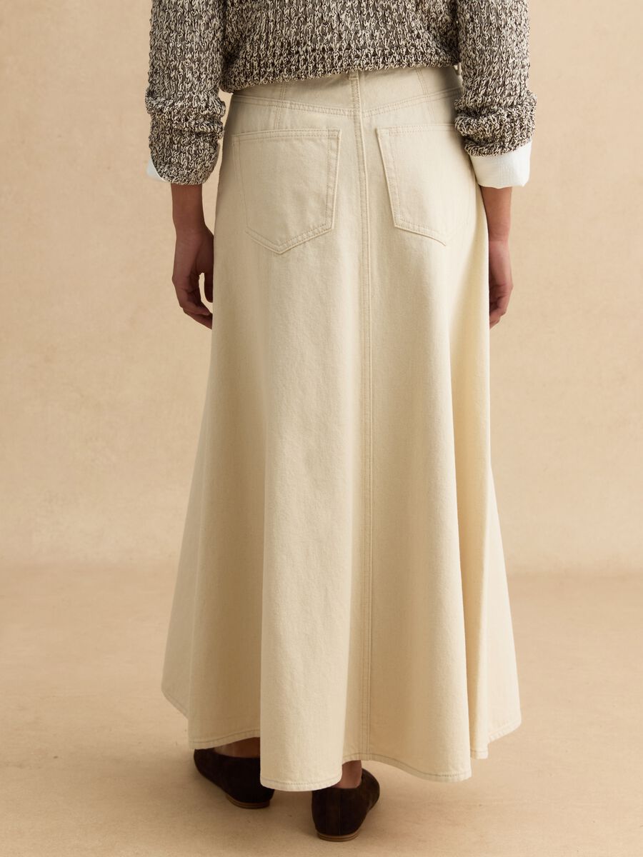 Long beige regular fit pure cotton denim skirt_2