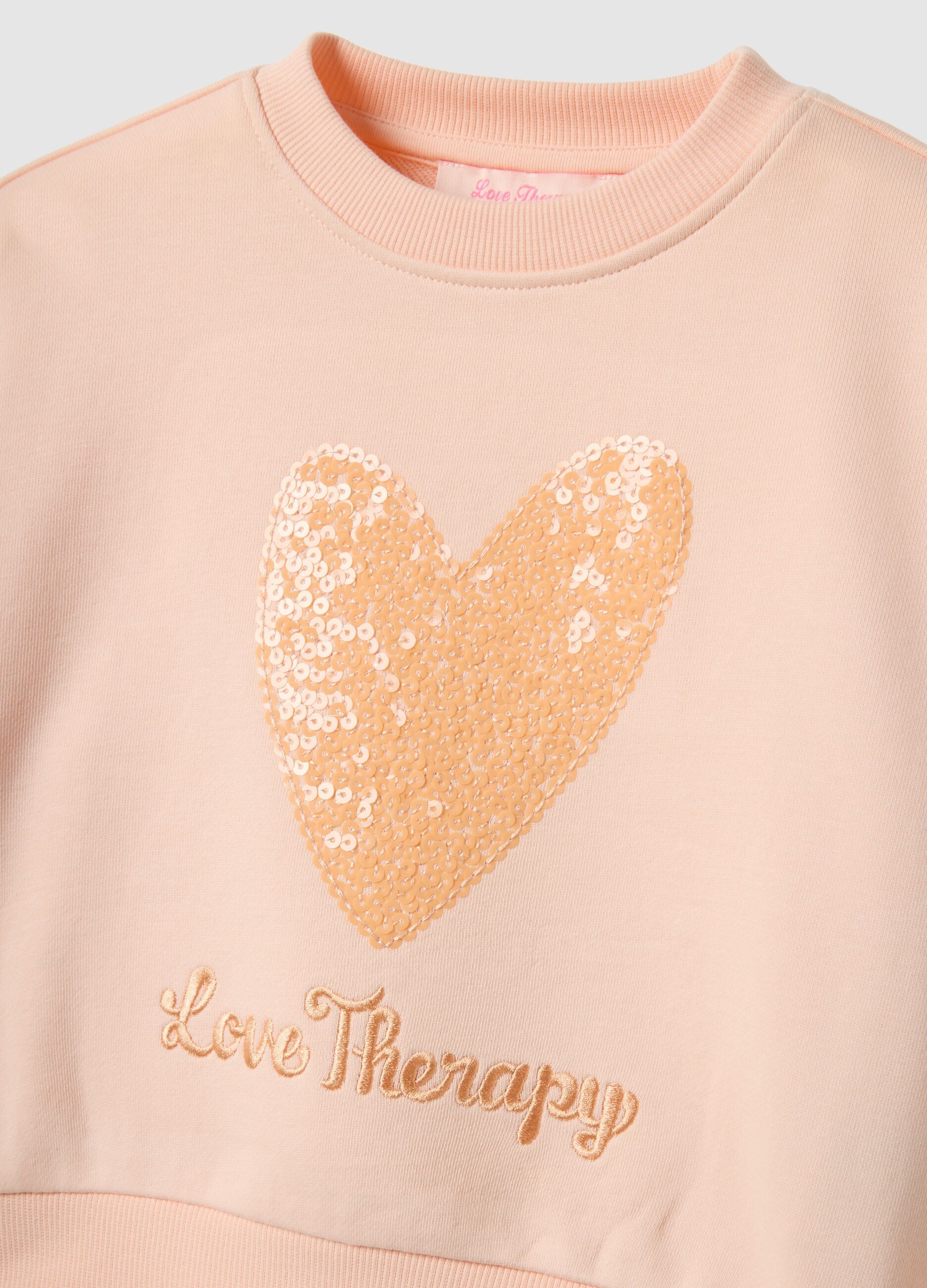 Beige regular fit cotton blend sweatshirt with heart for girls