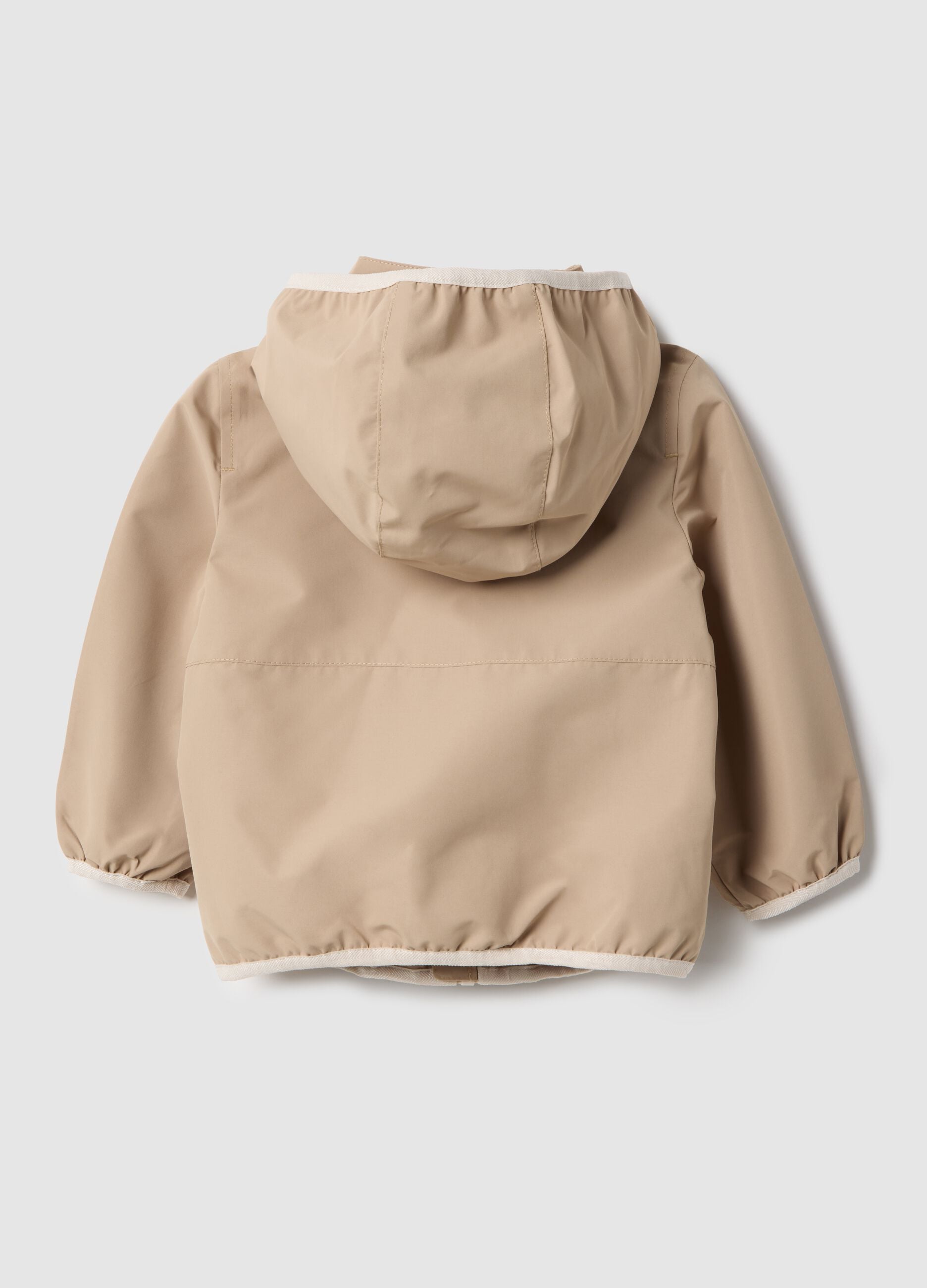 Beige regular fit hooded jacket for boys