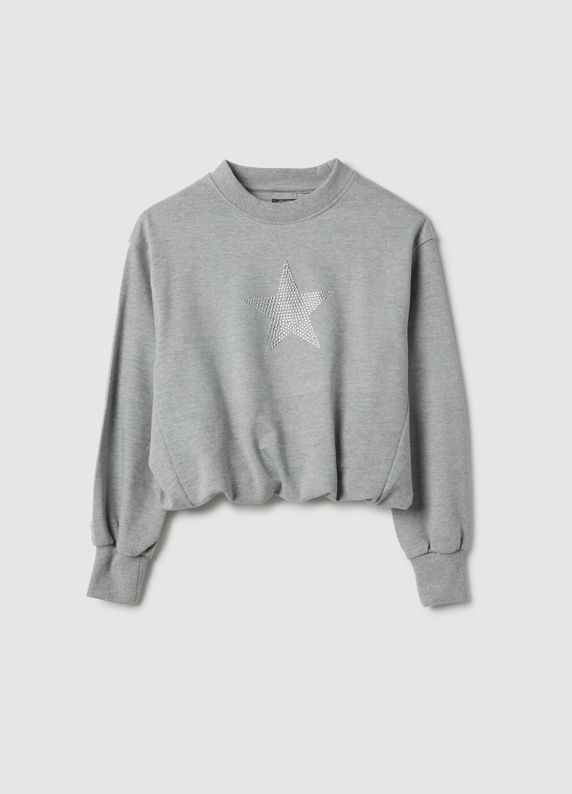 Grey cotton blend girls' relaxed fit sweatshirt with star