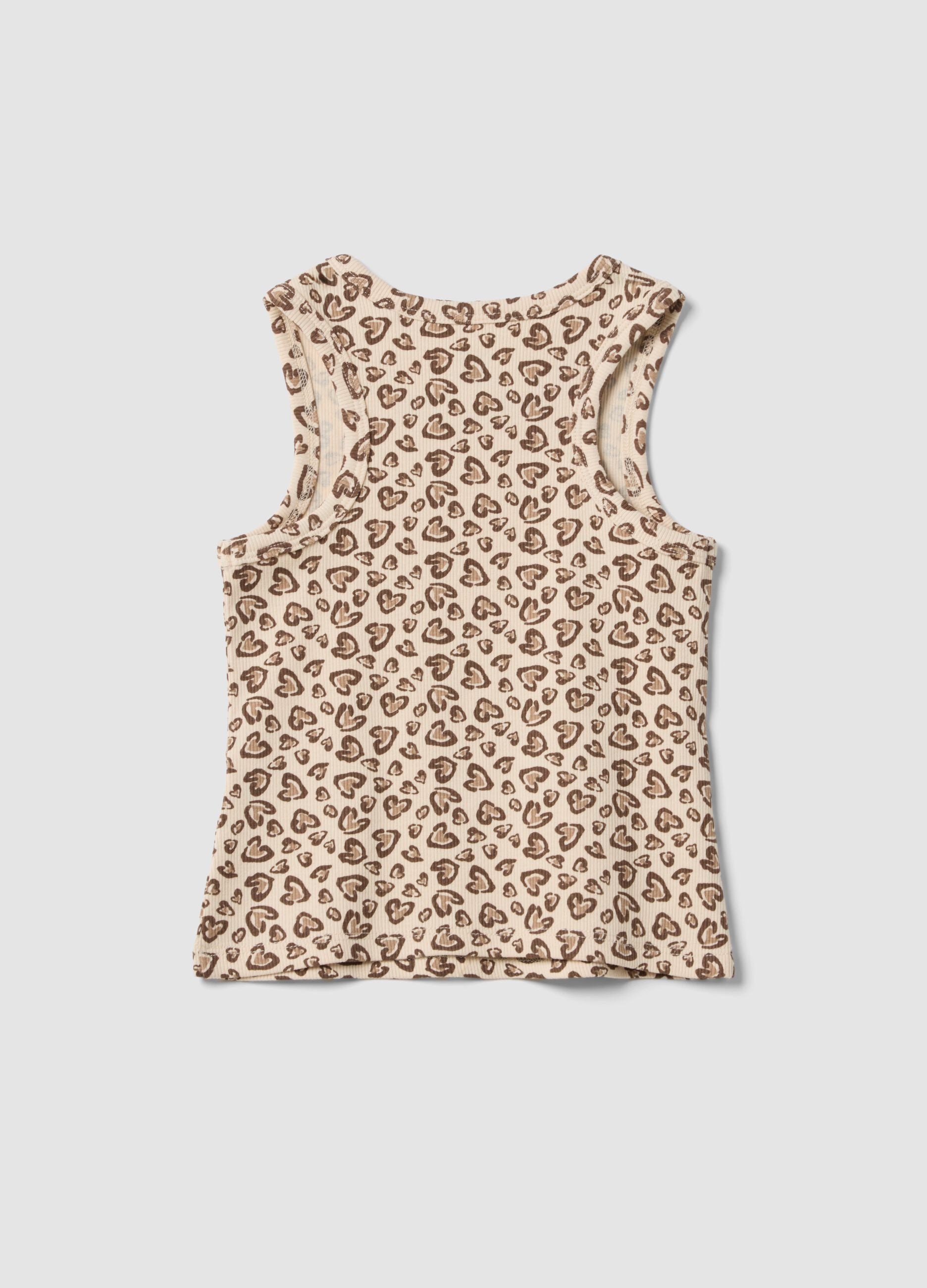 Beige ribbed stretch cotton tank top