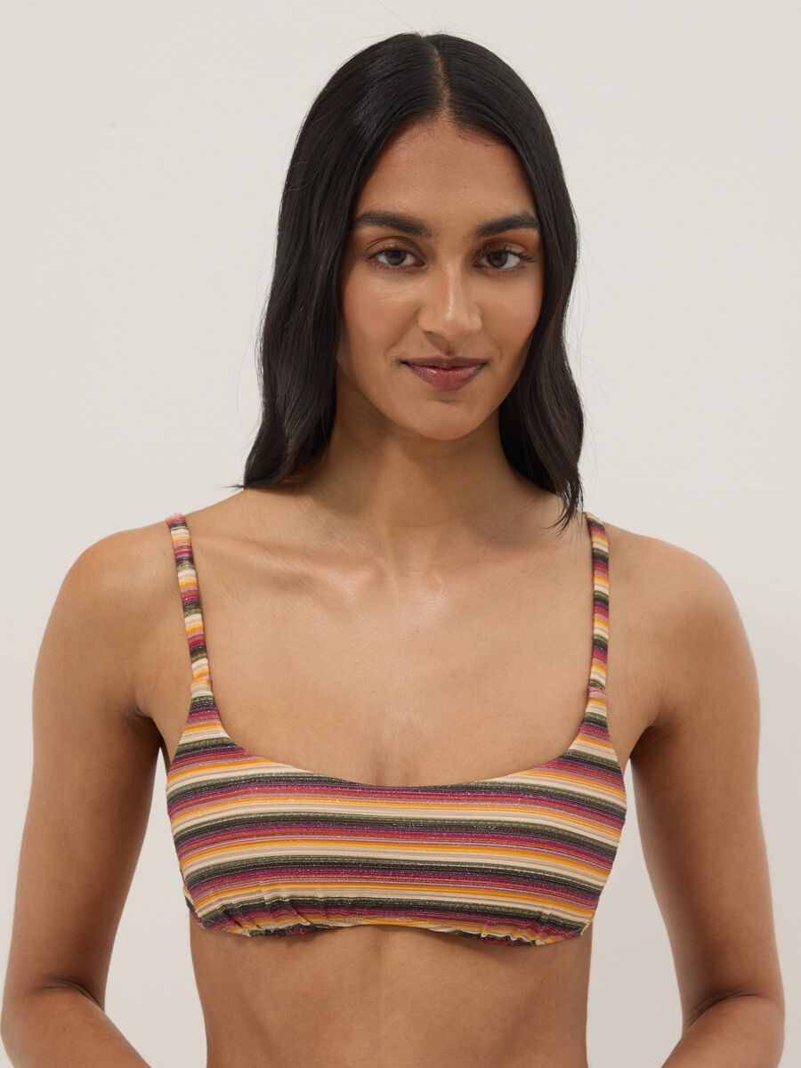Multicoloured striped stretch-fabric bralette bikini top_0
