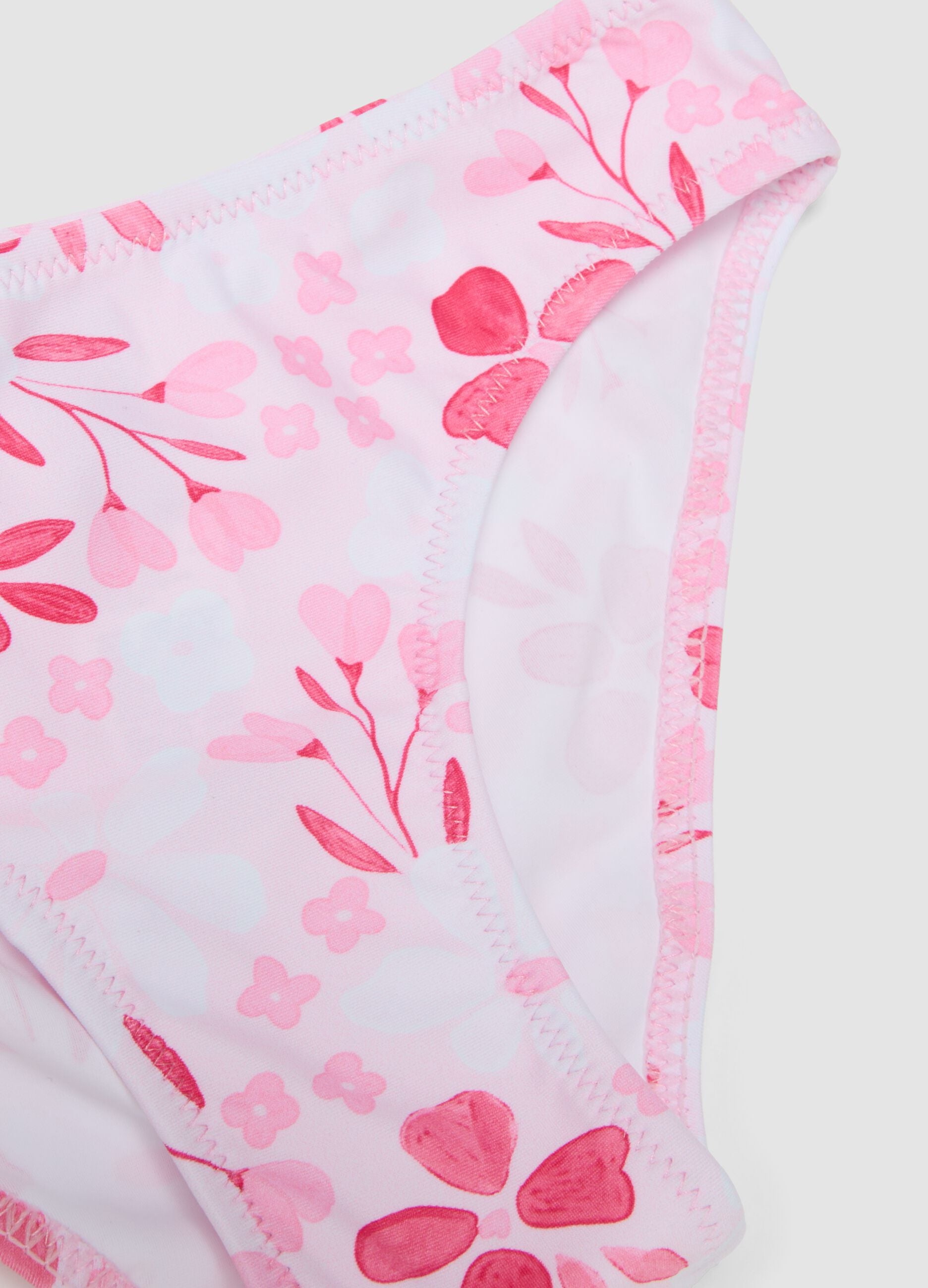 Pink floral-print stretch bikini