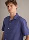 Blue linen-cotton blend shirt with bowling collar_0