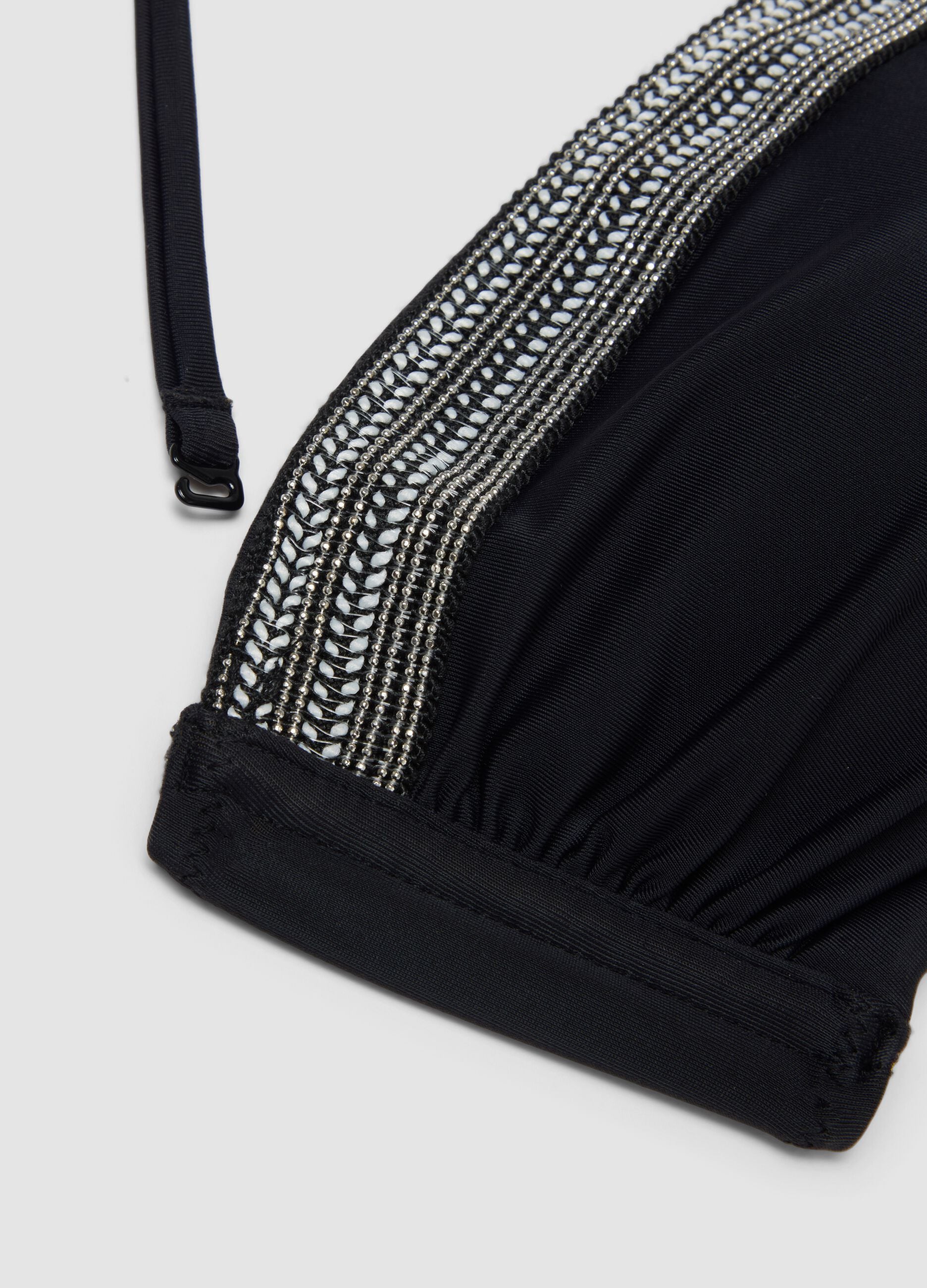 Black stretch bandeau bikini top with beaded detail