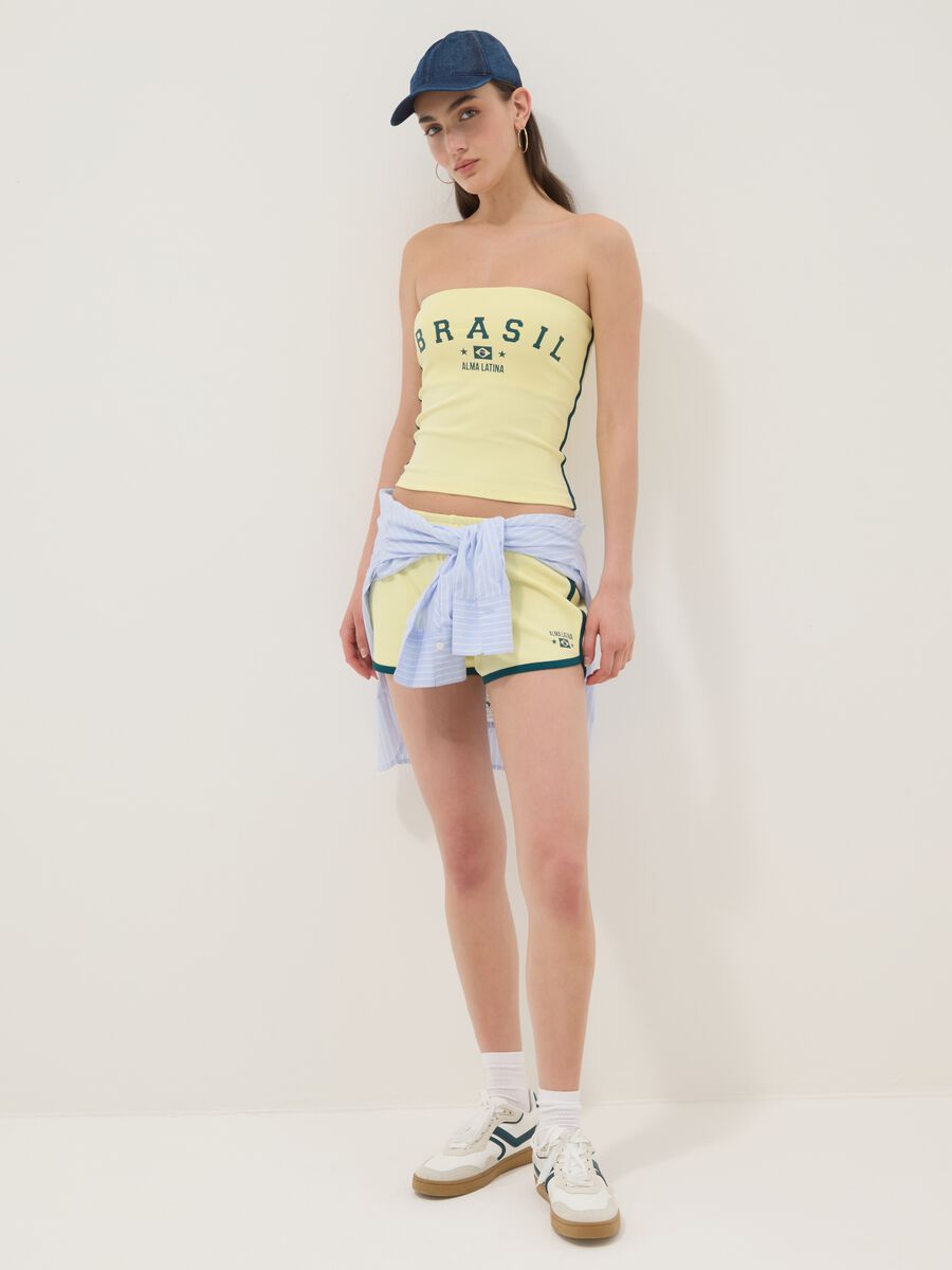Yellow 100% cotton shorts with elasticated waist, regular fit_0