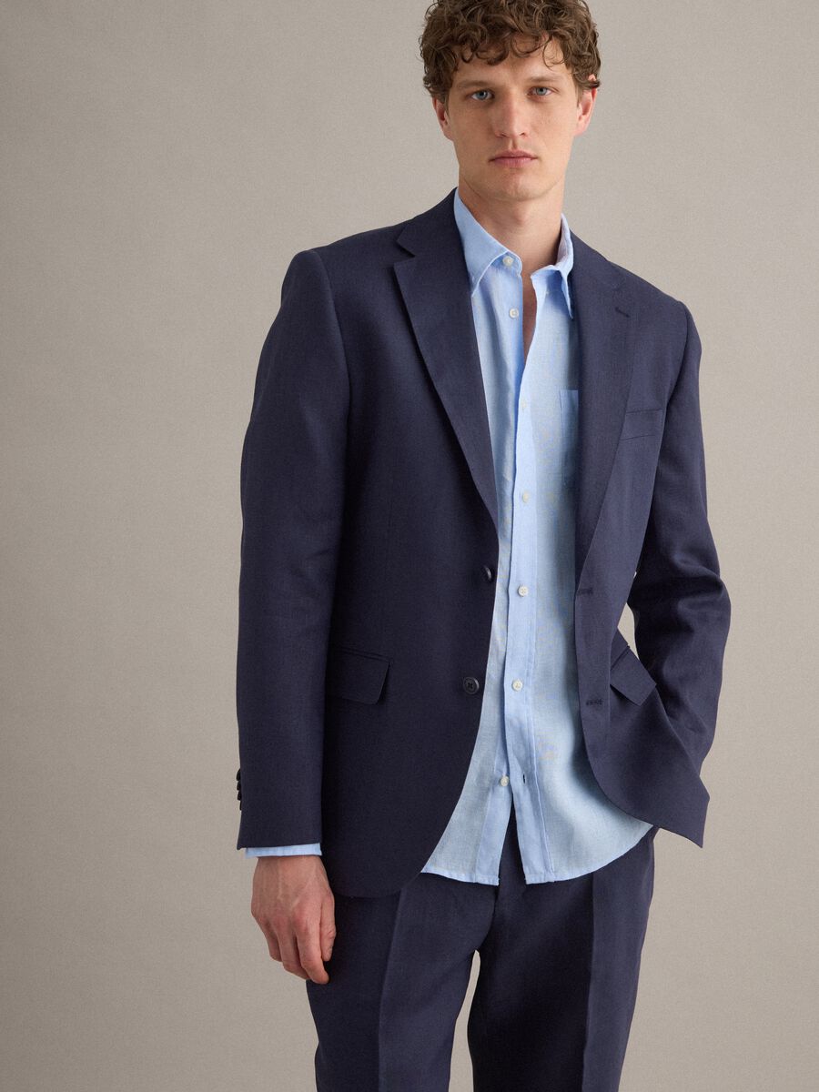 Blazer in puro lino blu slim fit_1