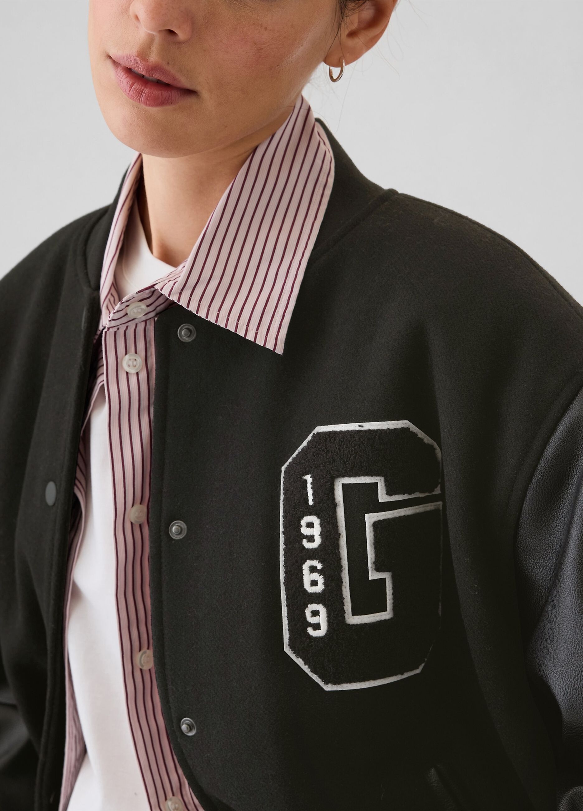 Varsity bomber jacket with glossy-effect sleeves
