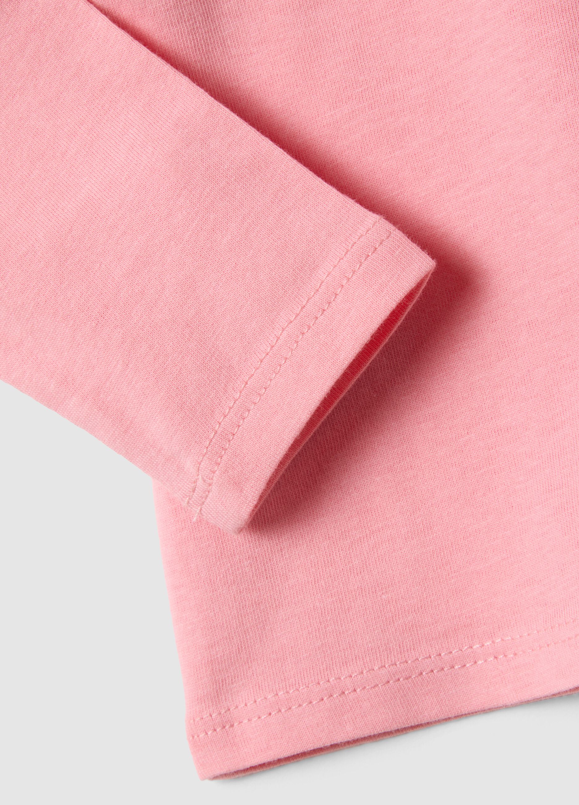 Pink long-sleeved pure cotton T-shirt with regular fit print