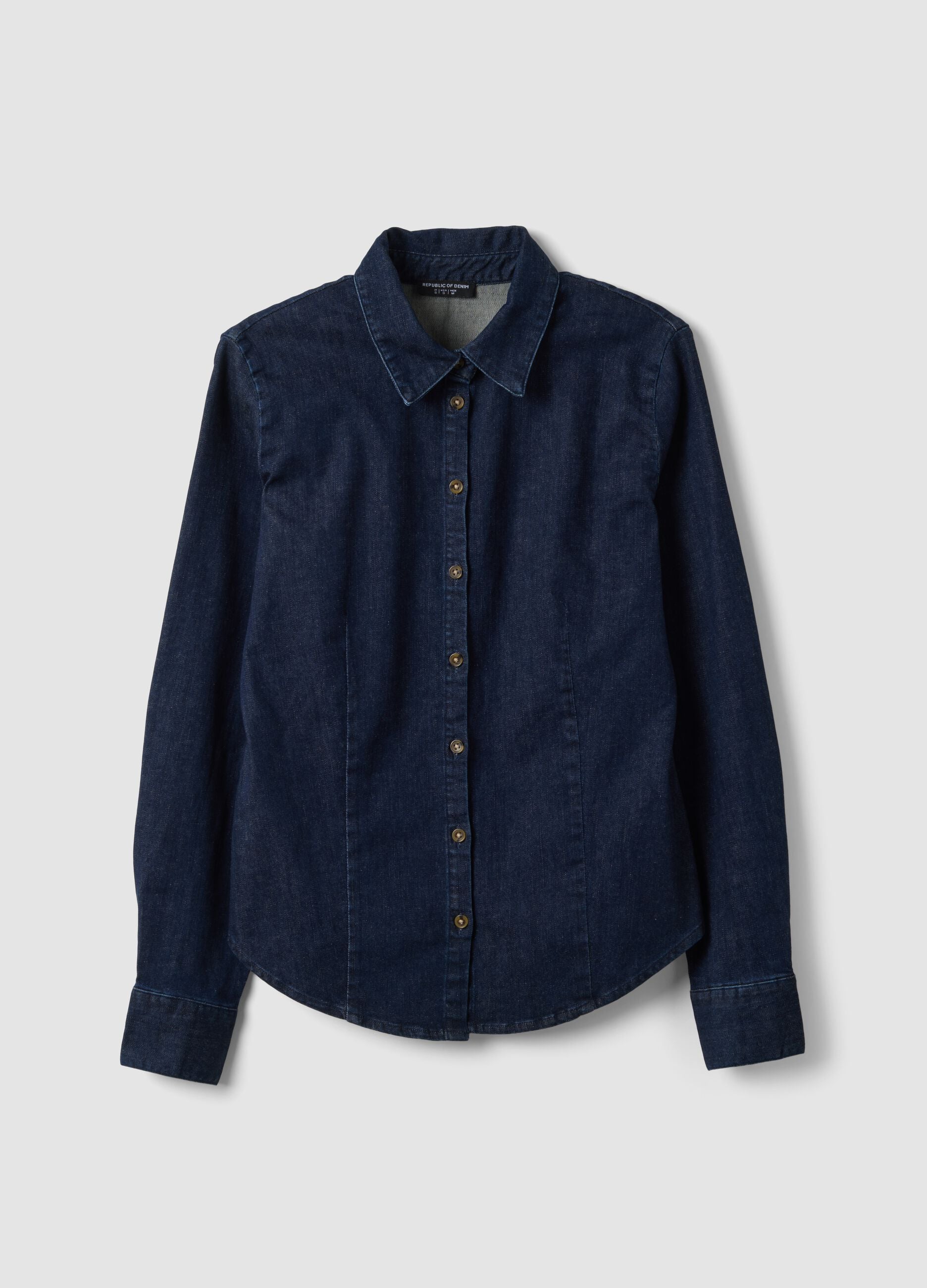 Dark blue slim-fit stretch cotton denim shirt