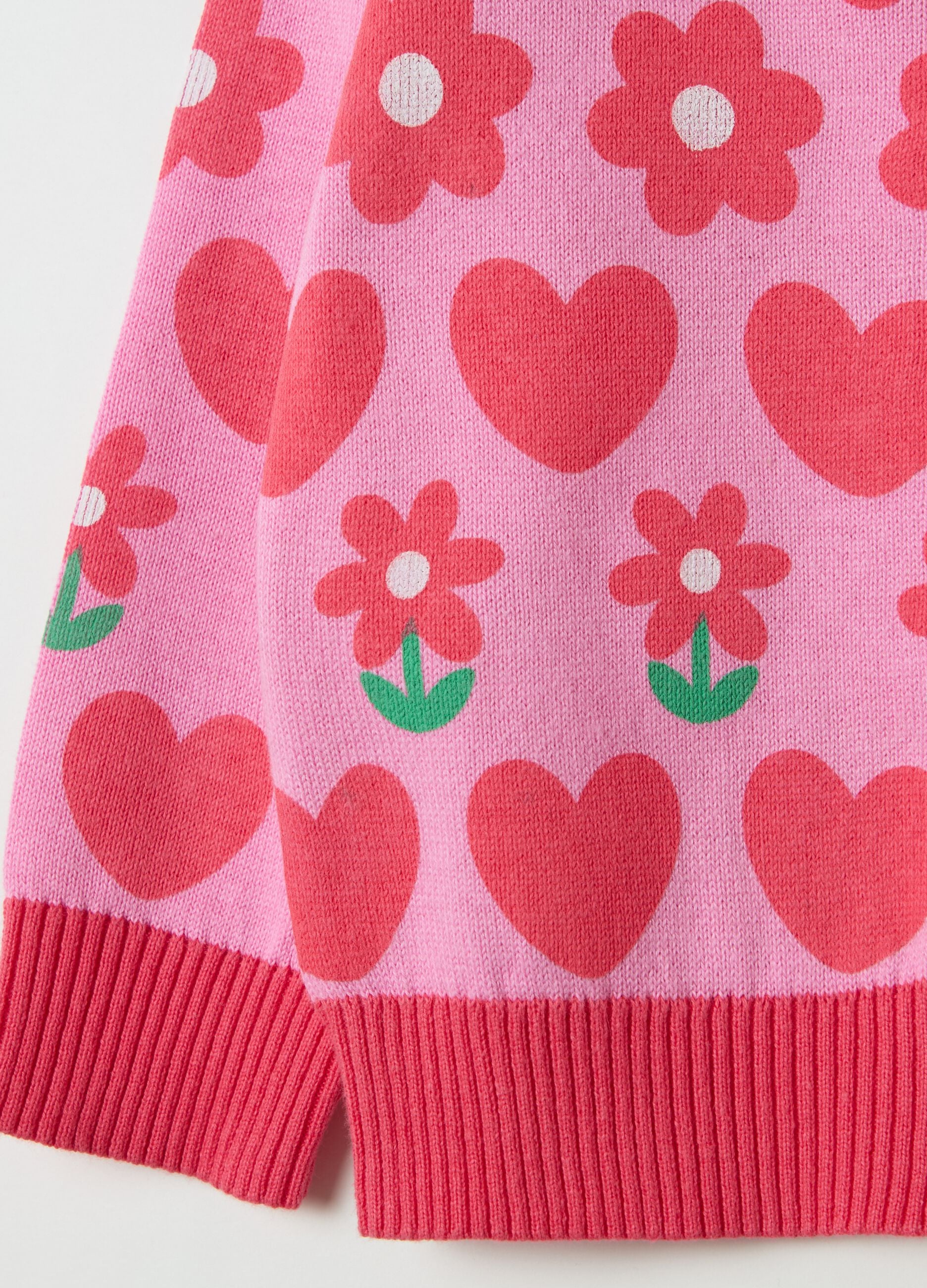 Cardigan with all-over hearts and flowers design