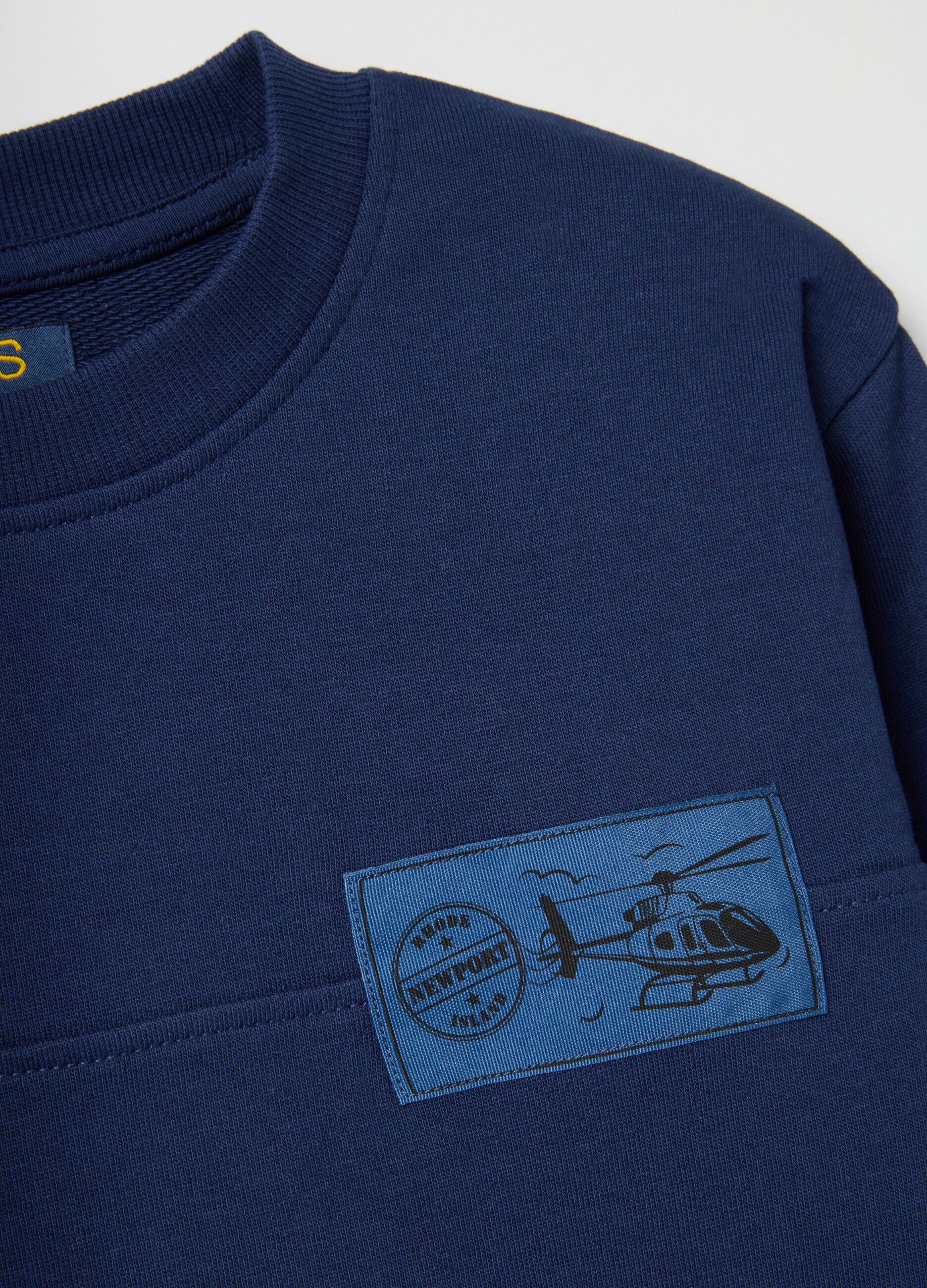 Blue kids' crew neck sweatshirt in pure cotton with relaxed fit