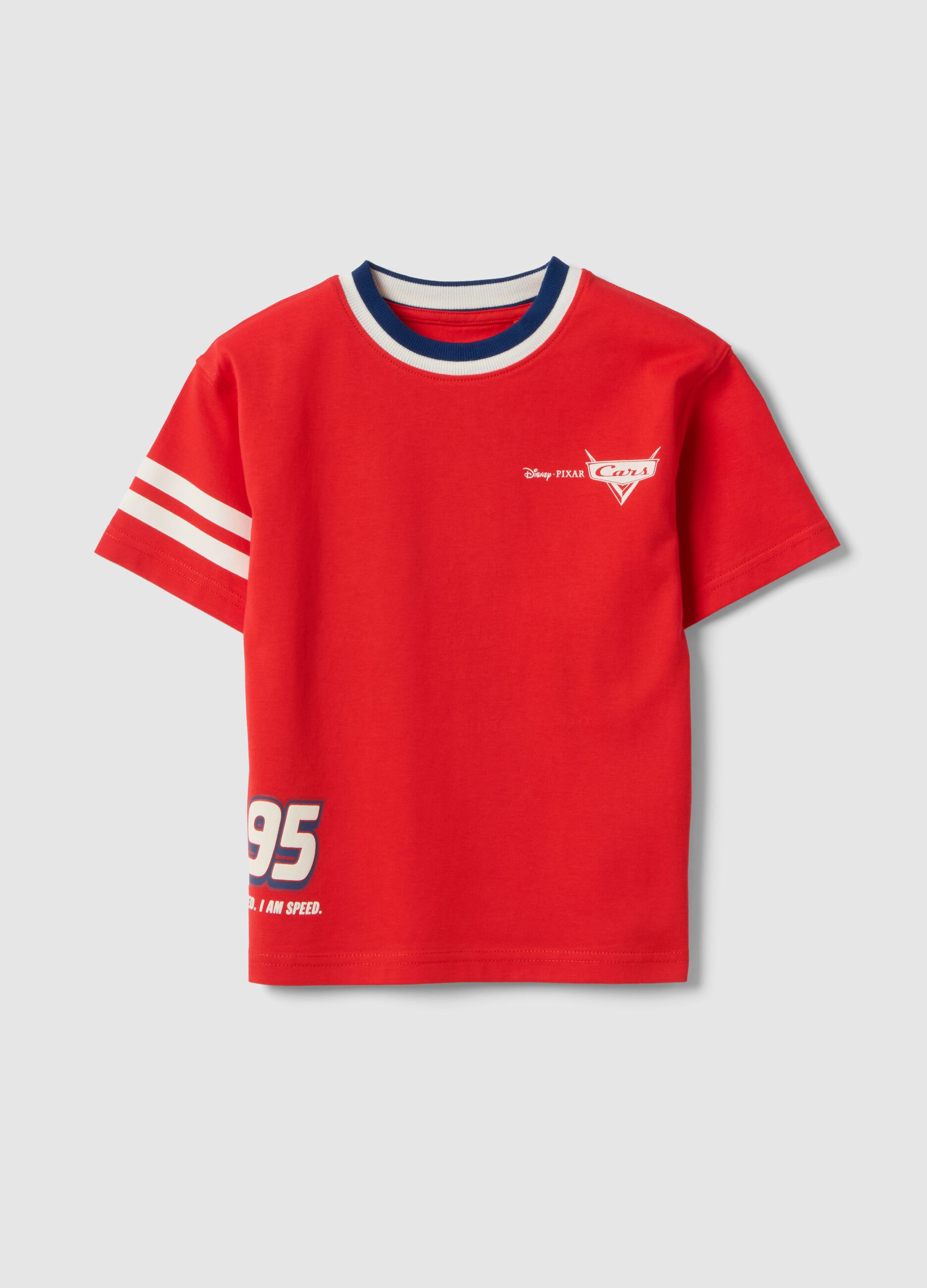Red kids&rsquo; pure cotton T-shirt with Cars print, oversized fit