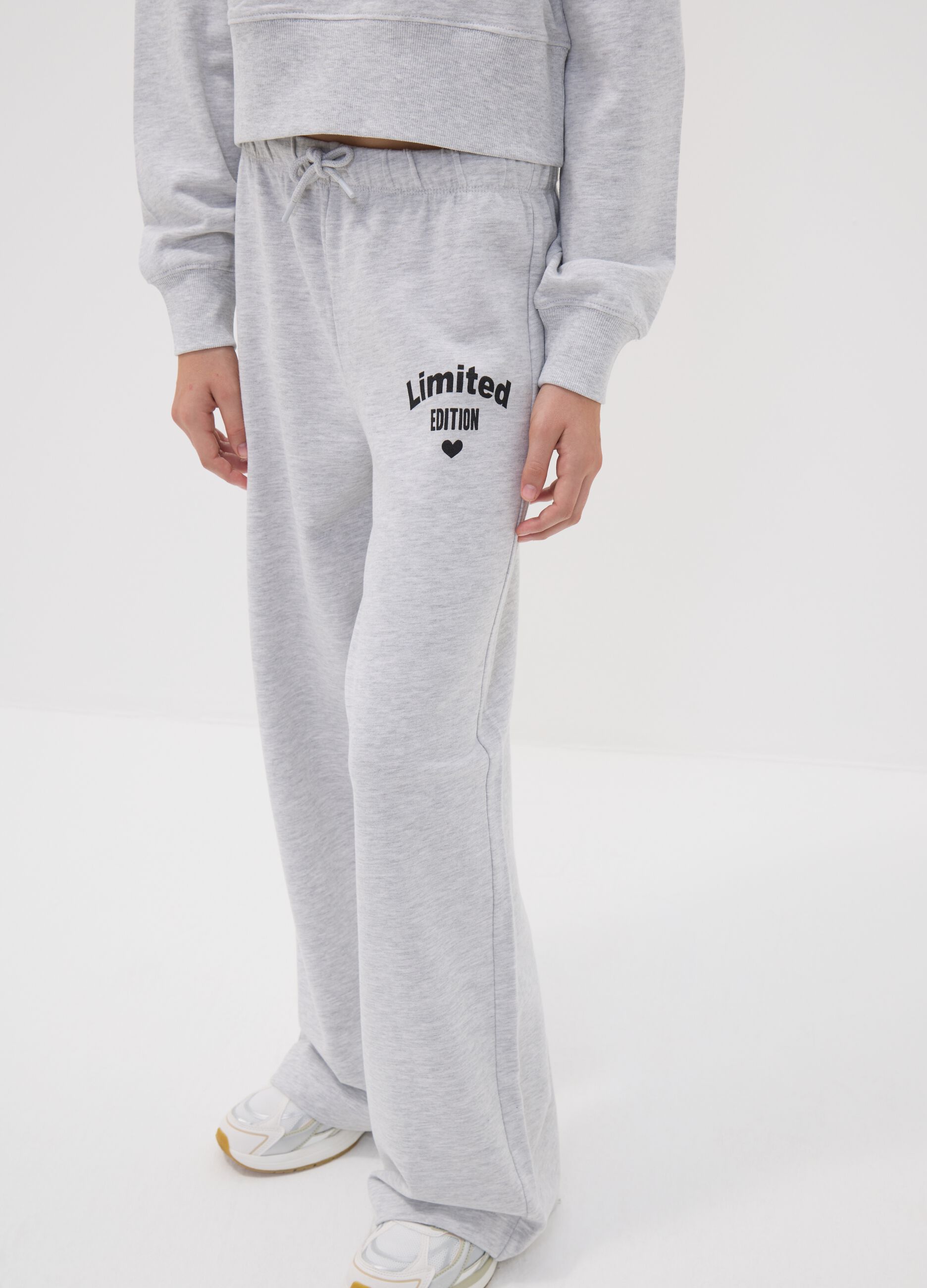 Grey cotton and viscose blend culotte-fit joggers for girls