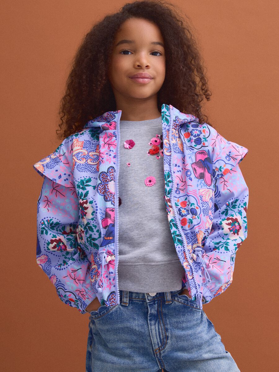 Girls&rsquo; multicolour hooded rain jacket with all-over print_0