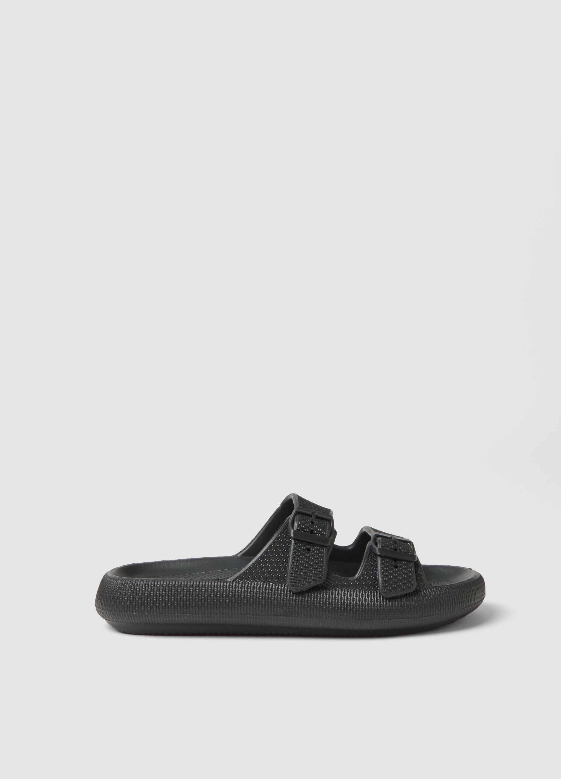 Black slides with double buckle