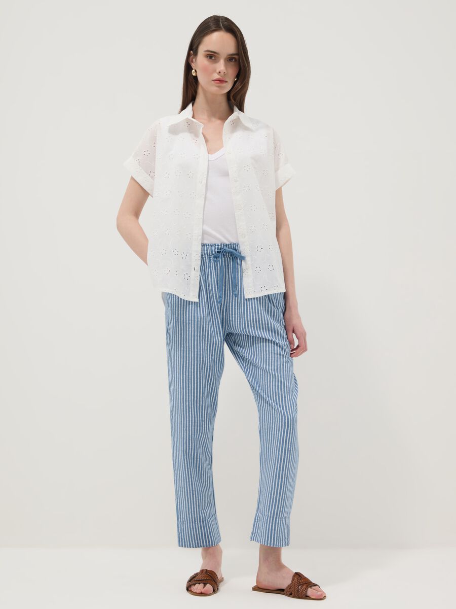 Blue striped pure cotton regular-fit trousers_0