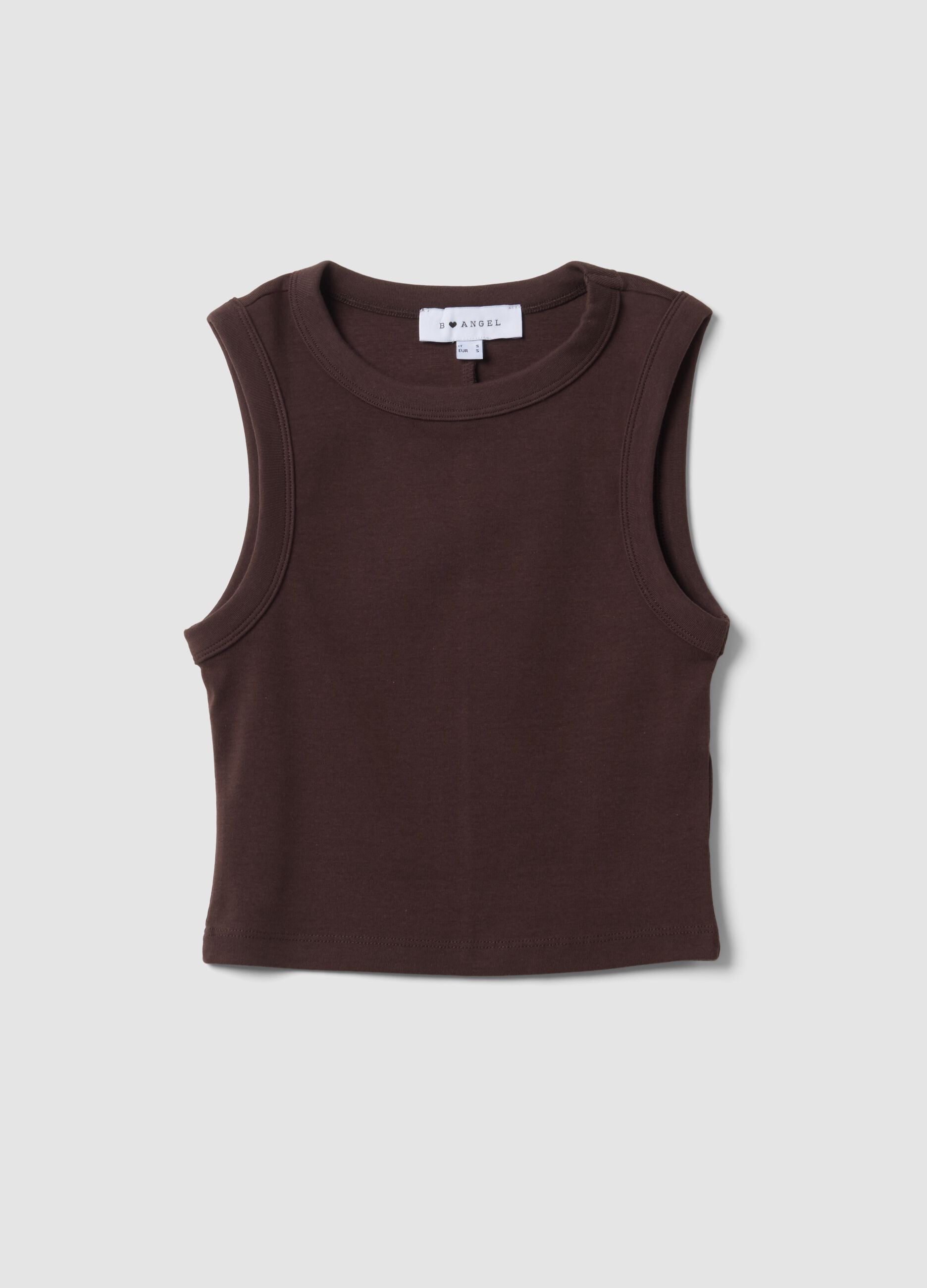 Brown cotton-stretch cropped tank top