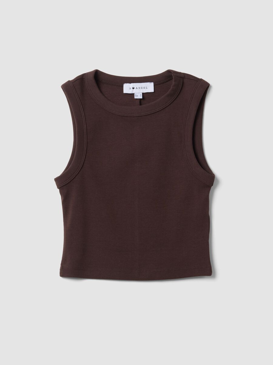 Tank top marrone crop in cotone elasticizzato fitted_4